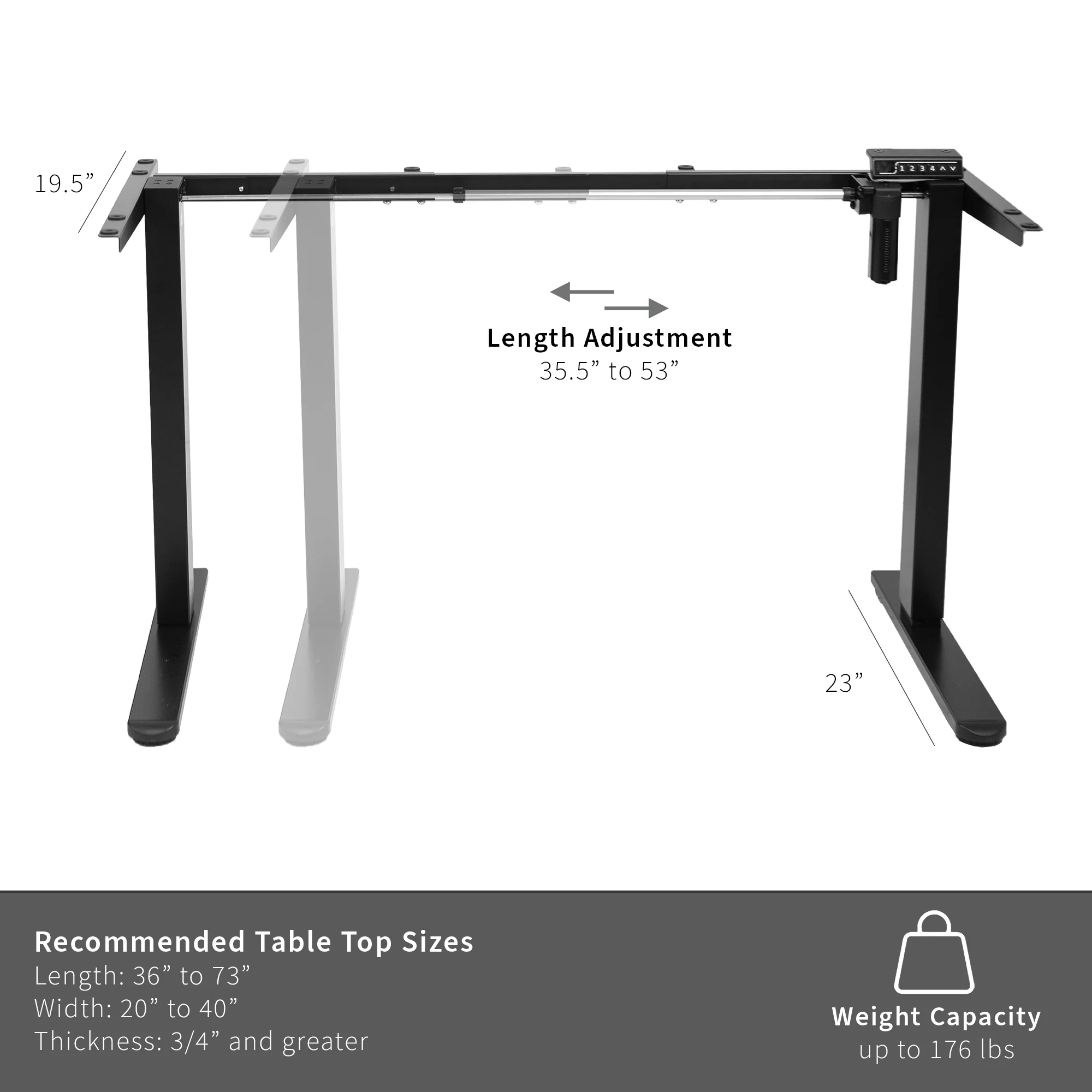 Electric Single Motor Desk Frame with Rear-set Legs - Image 4