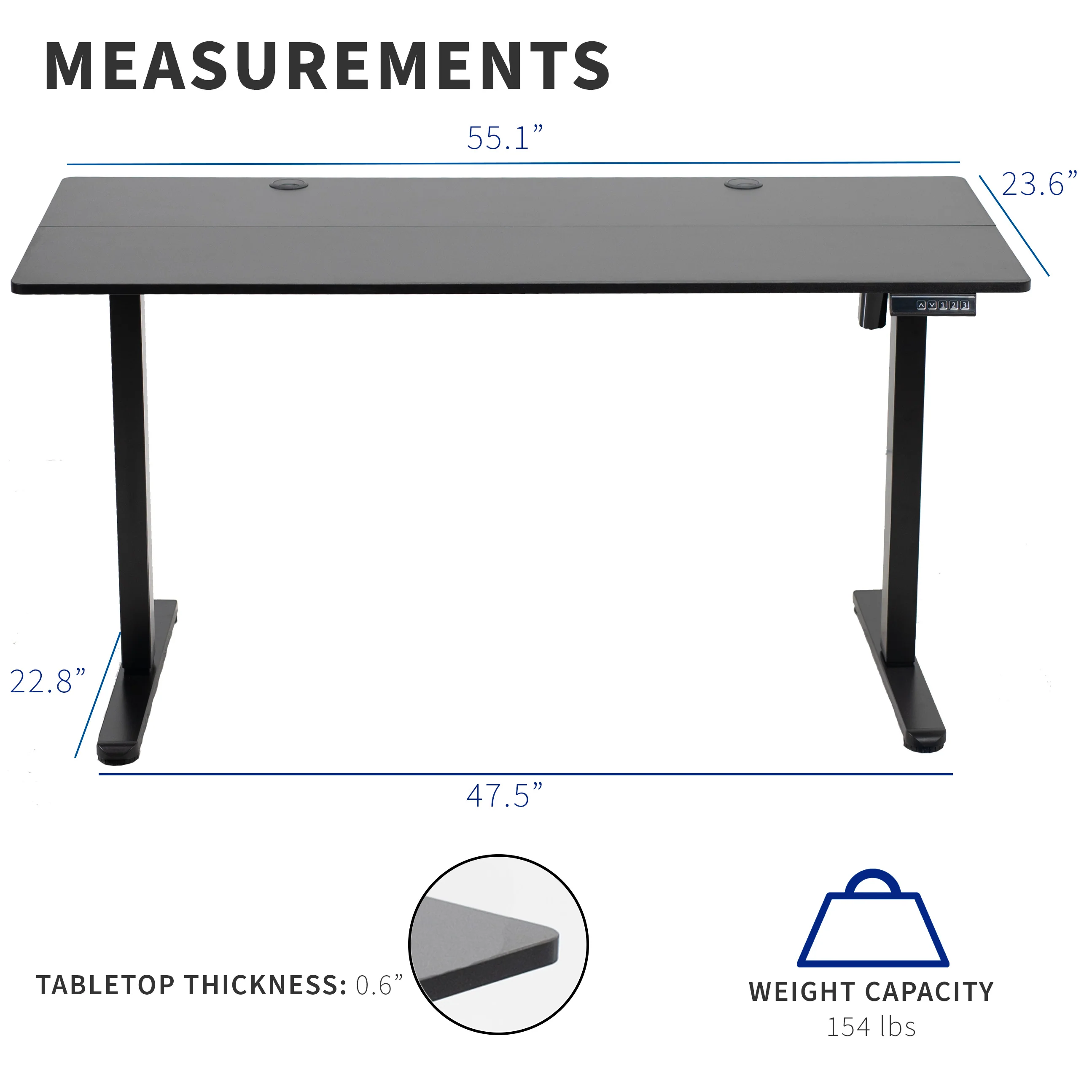 E155 Series - 55" x 24" Electric Desk - Image 3