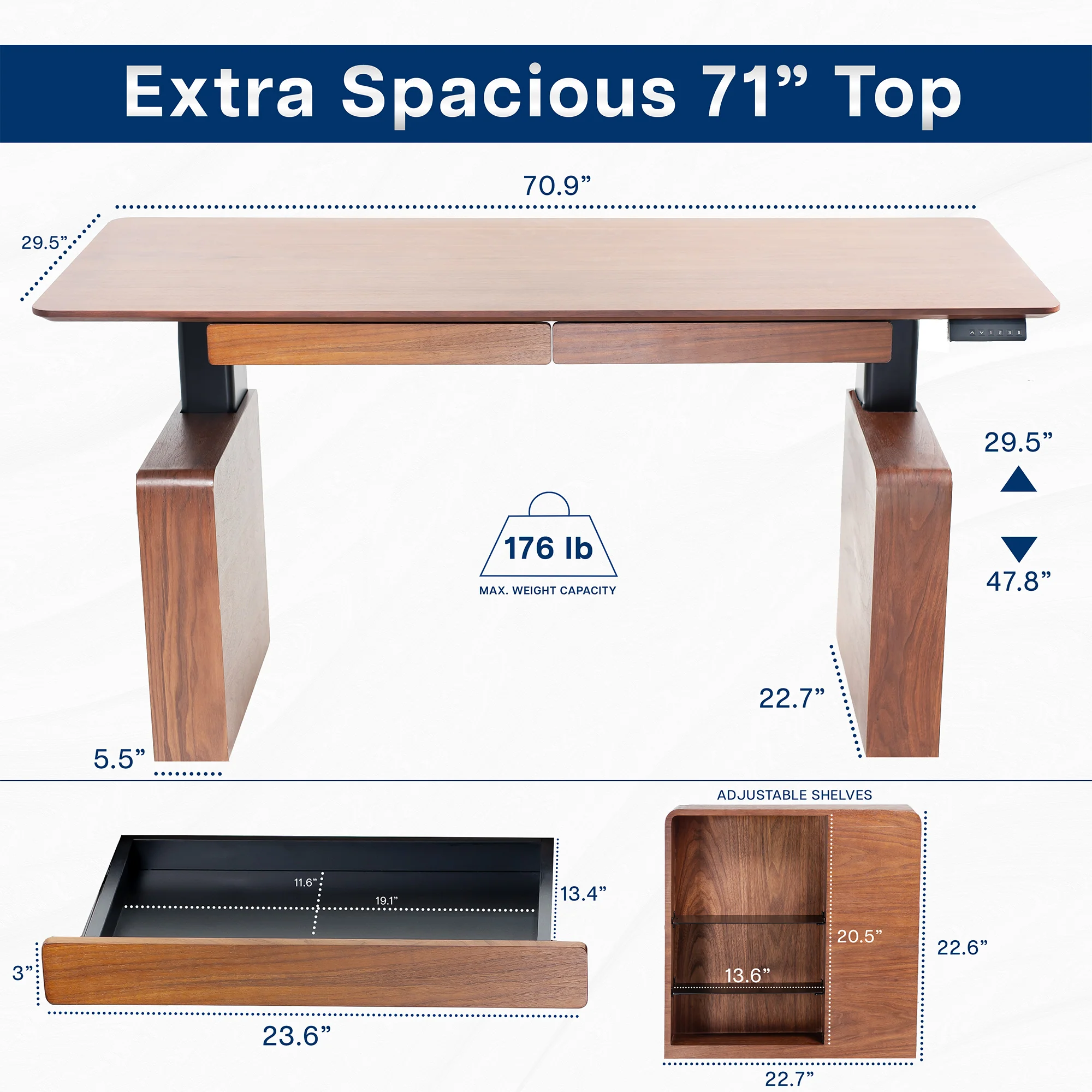 Walnut 72" x 30" Electric Executive Desk with Storage - Image 3