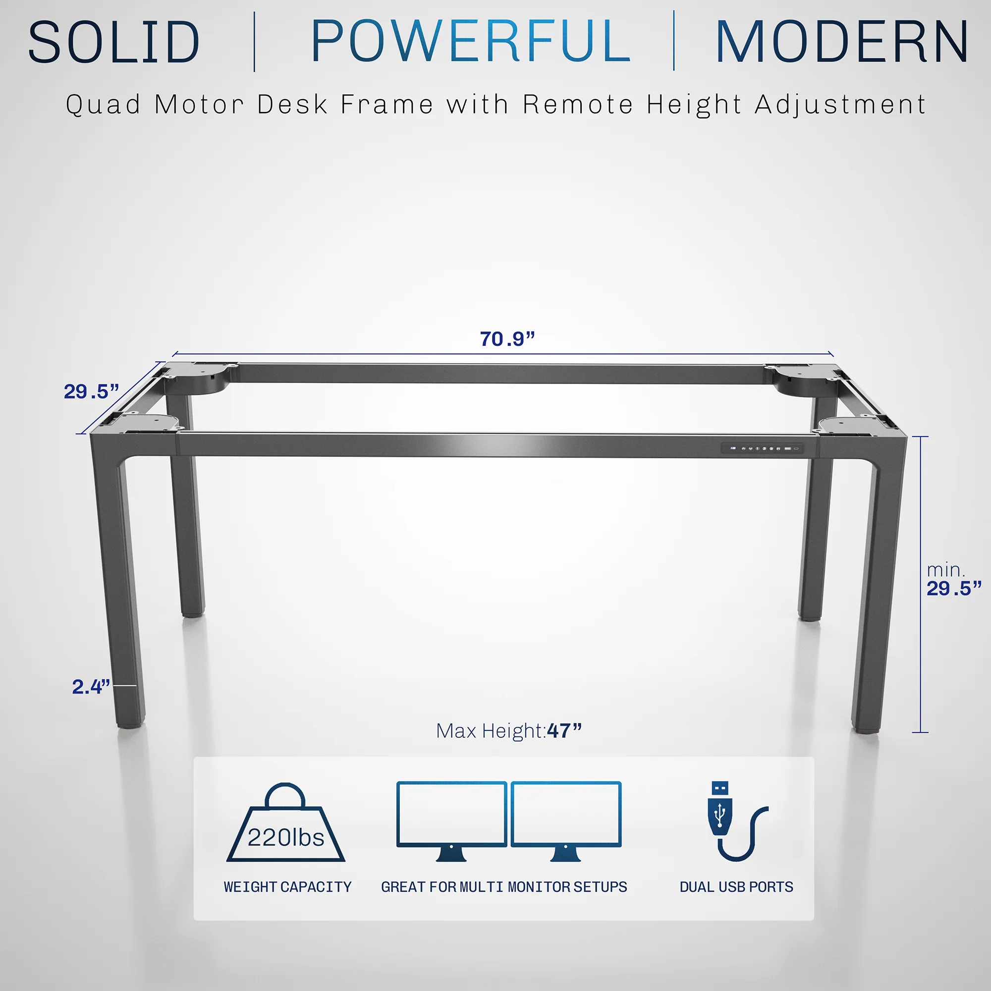 Premium Electric 4-Leg Quad Motor Desk Frame - Image 3