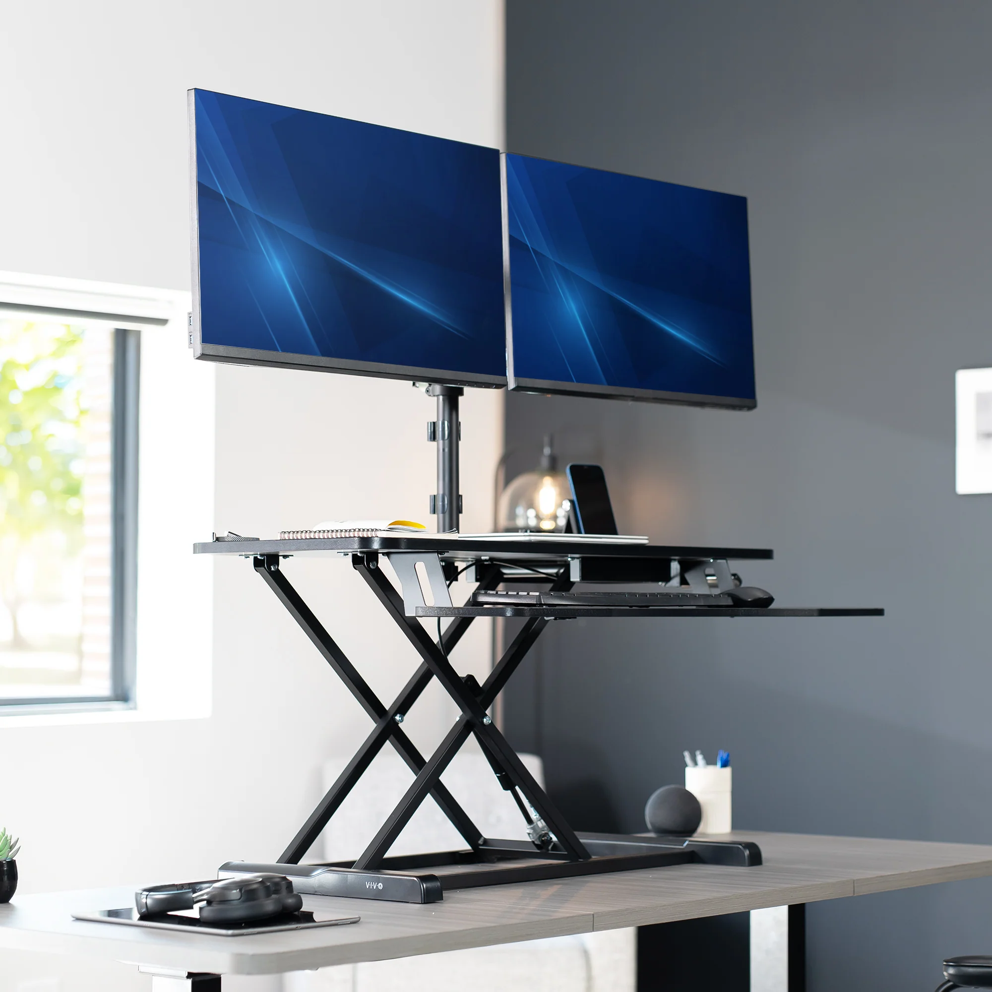 Desk Riser with Mechanical Dual Monitor Mount - Image 11
