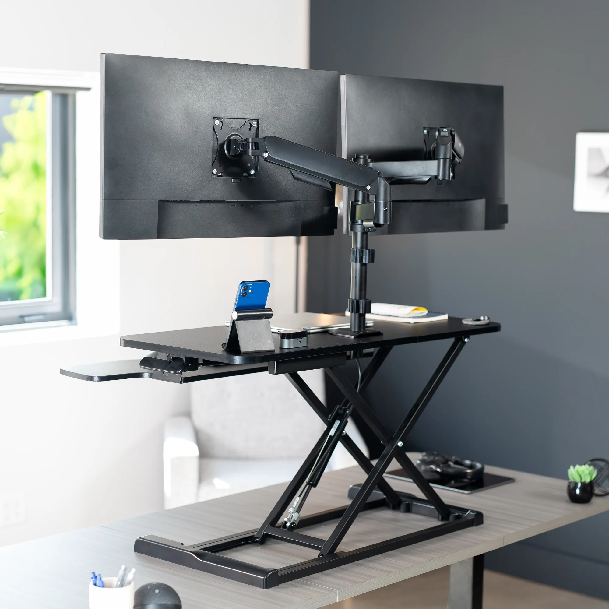 Desk Riser with Mechanical Dual Monitor Mount - Image 15