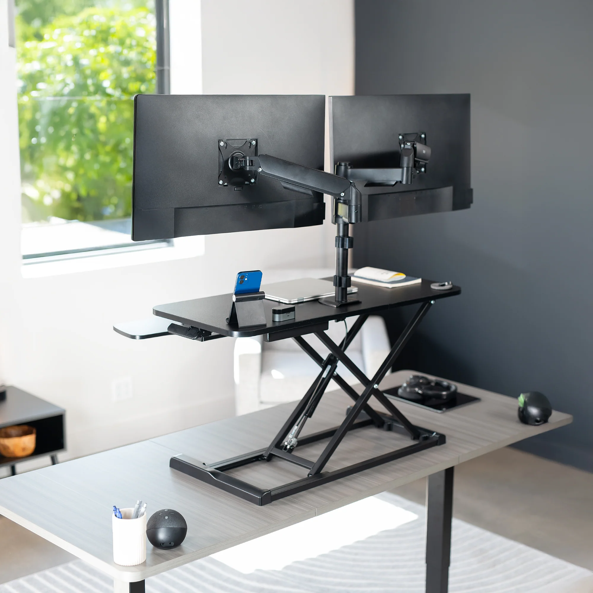 Desk Riser with Mechanical Dual Monitor Mount - Image 18