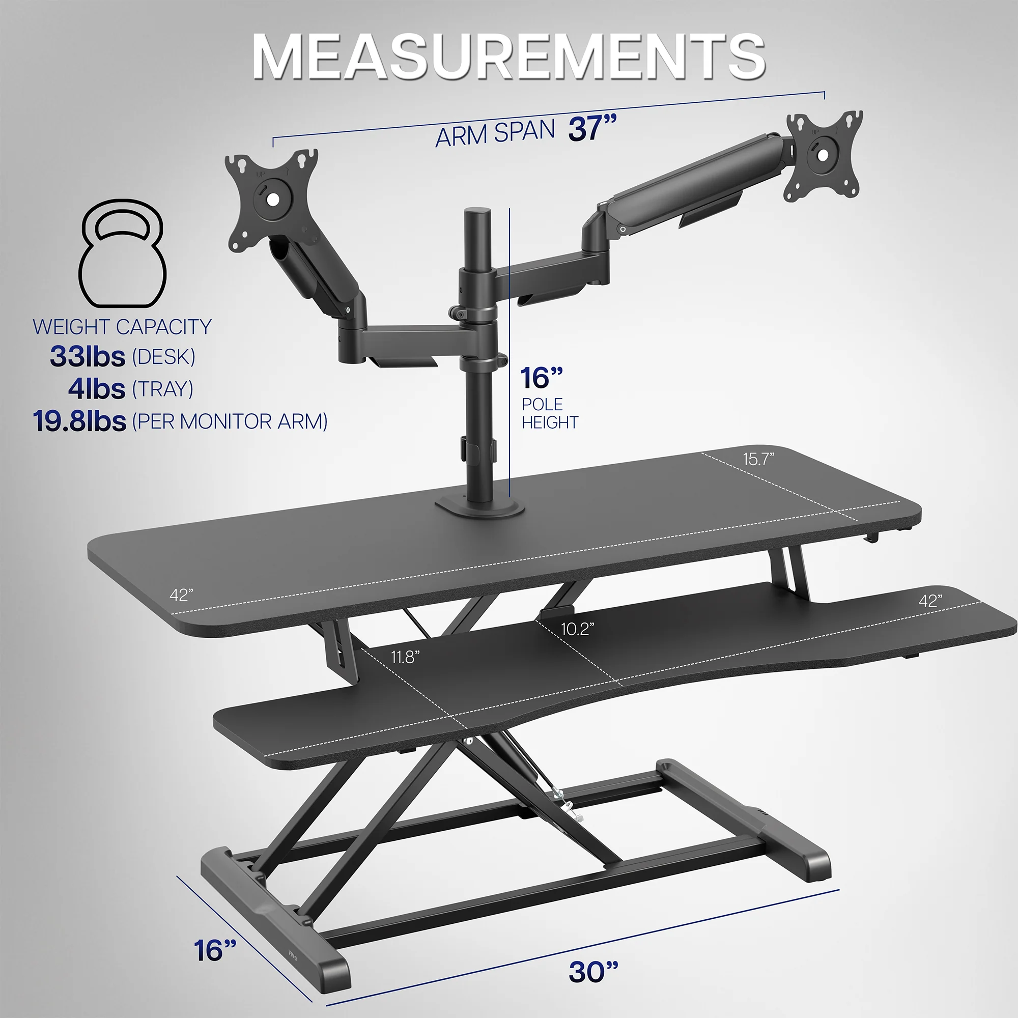 Desk Riser with Mechanical Dual Monitor Mount - Image 21