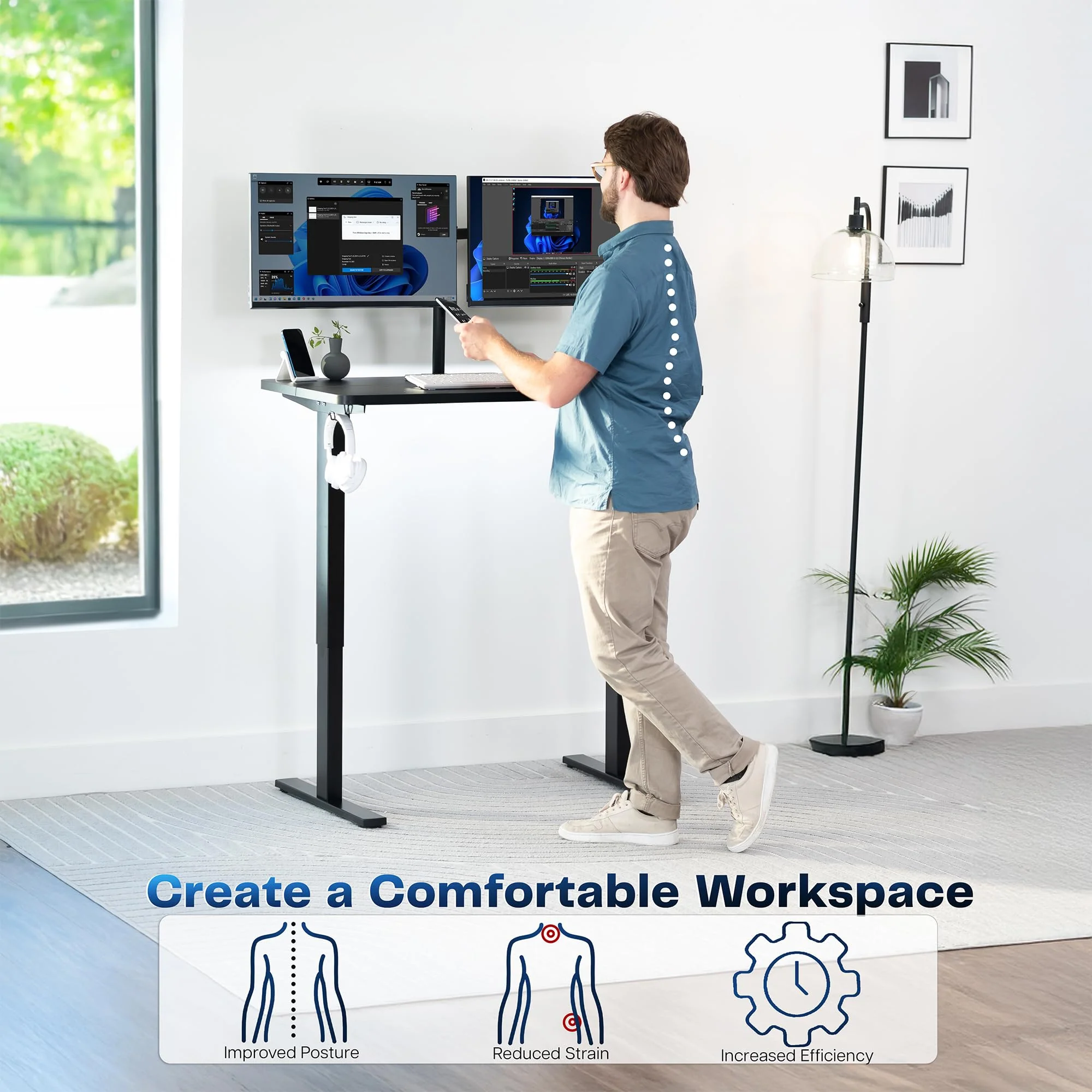 1B Split Top Series - Single Motor Electric Desk with Push Button Memory Controller - Image 3