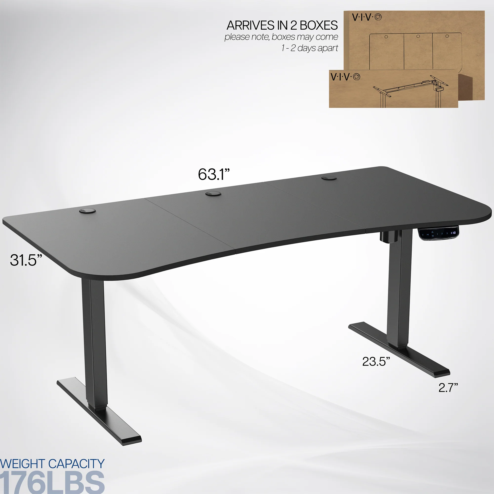 2E Series - 63" x 32" Electric Desk with Touch Screen Memory Controller - Image 3