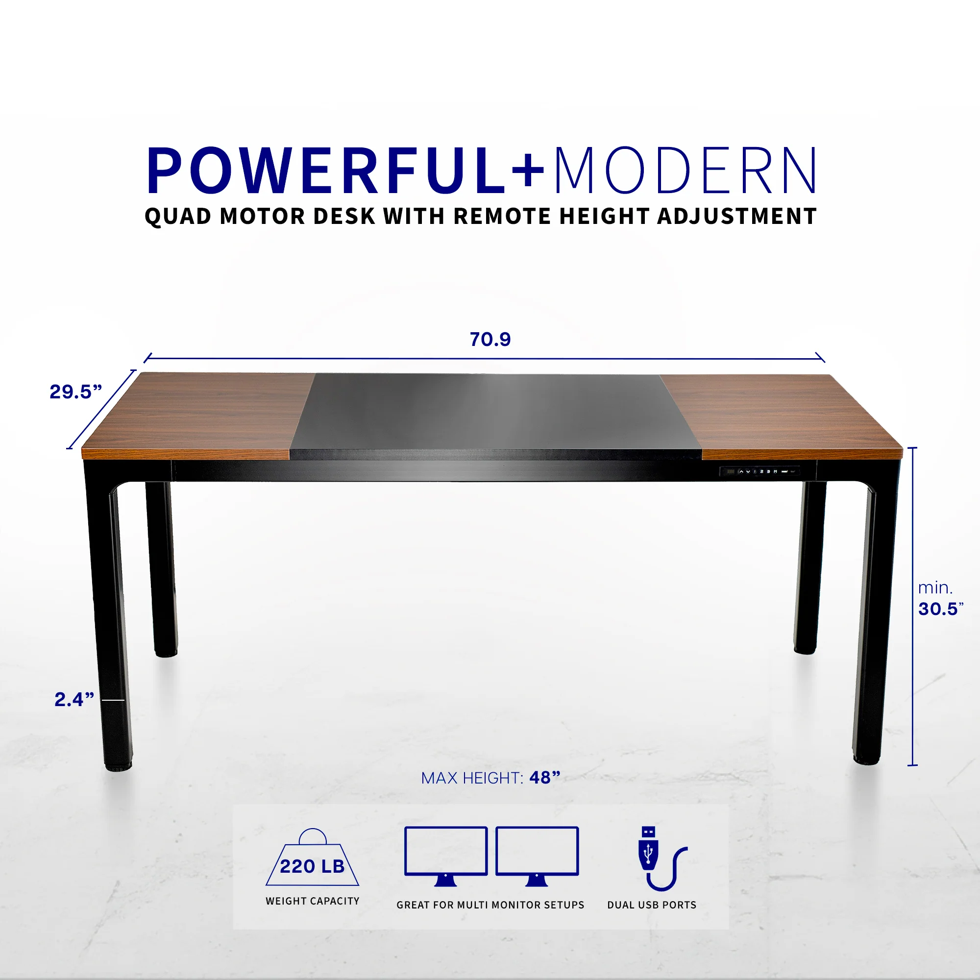 Dark Walnut / Black 71" x 30" Quad Motor Electric 4-Leg Desk - Image 3