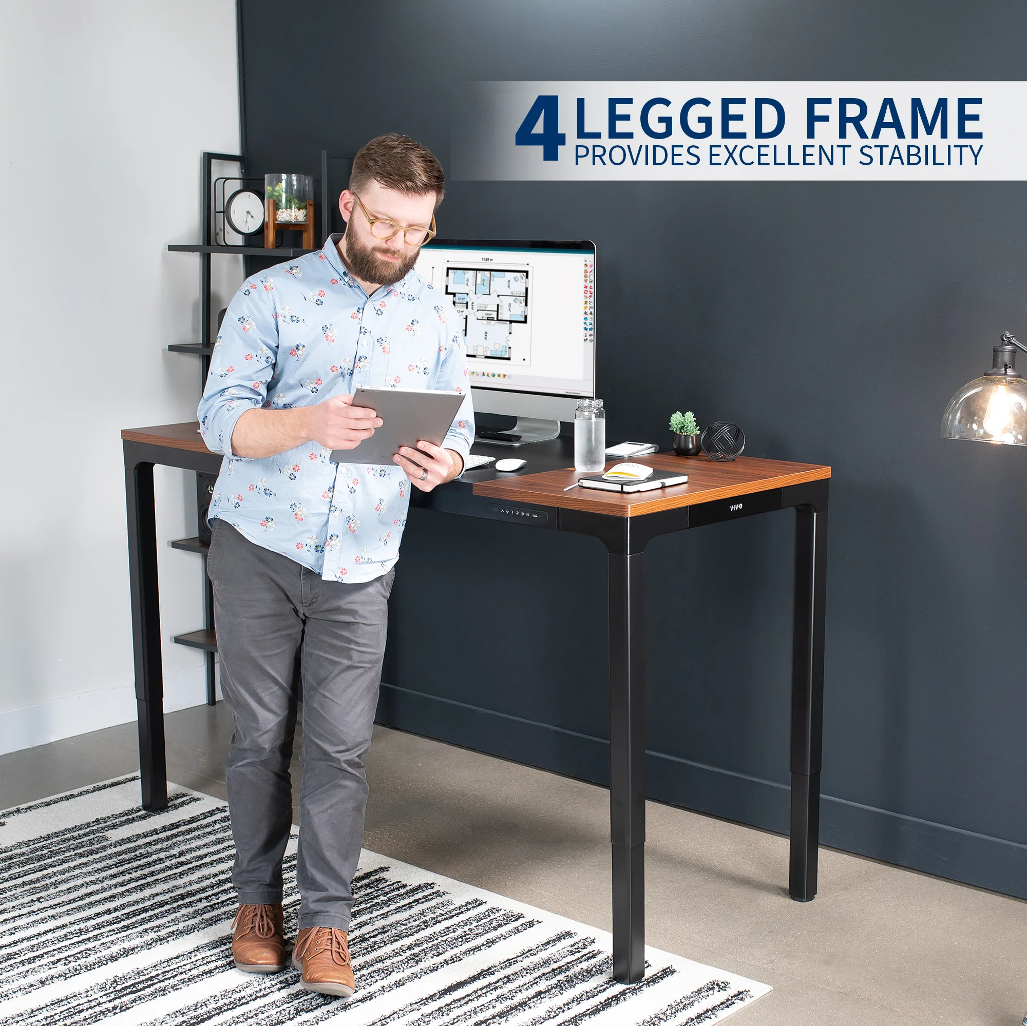 Dark Walnut / Black 71" x 30" Quad Motor Electric 4-Leg Desk - Image 7