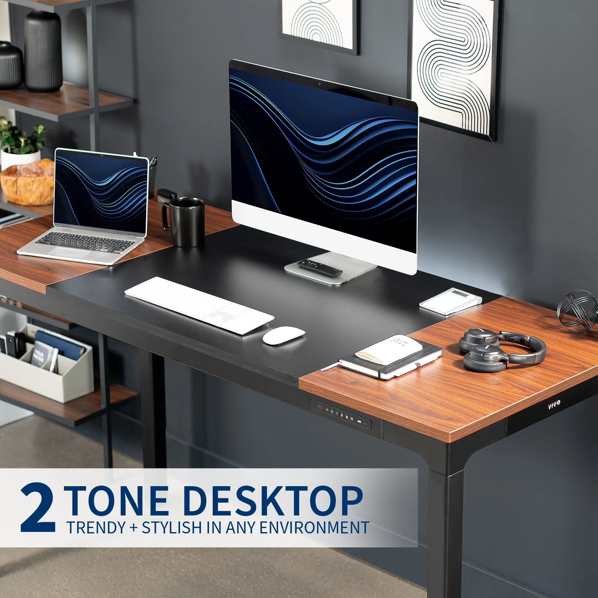 Dark Walnut / Black 71" x 30" Quad Motor Electric 4-Leg Desk - Image 8