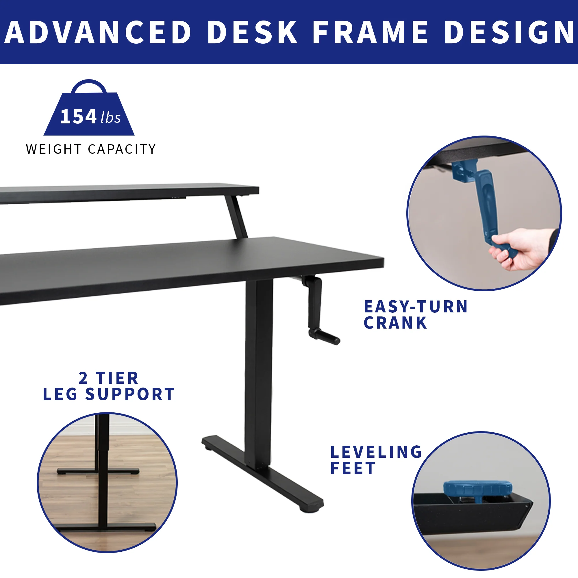 55" x 30" Dual Tier Manual Height Adjustable Desk - Image 3