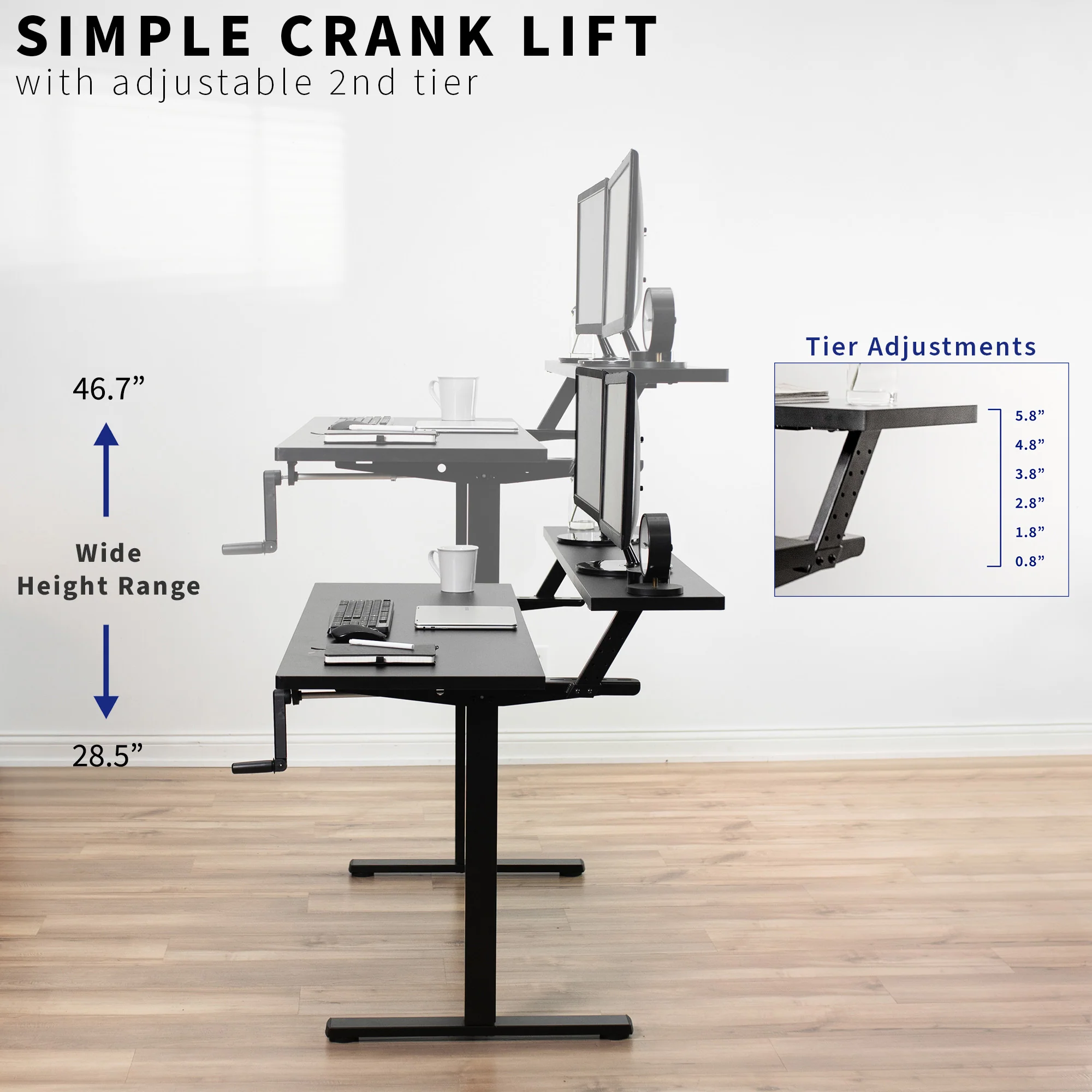 55" x 30" Dual Tier Manual Height Adjustable Desk - Image 6