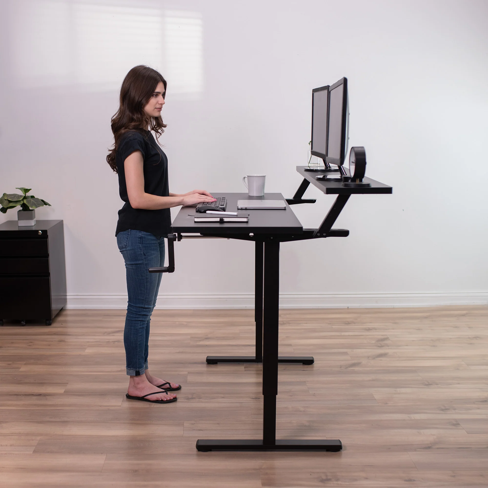 55" x 30" Dual Tier Manual Height Adjustable Desk - Image 8