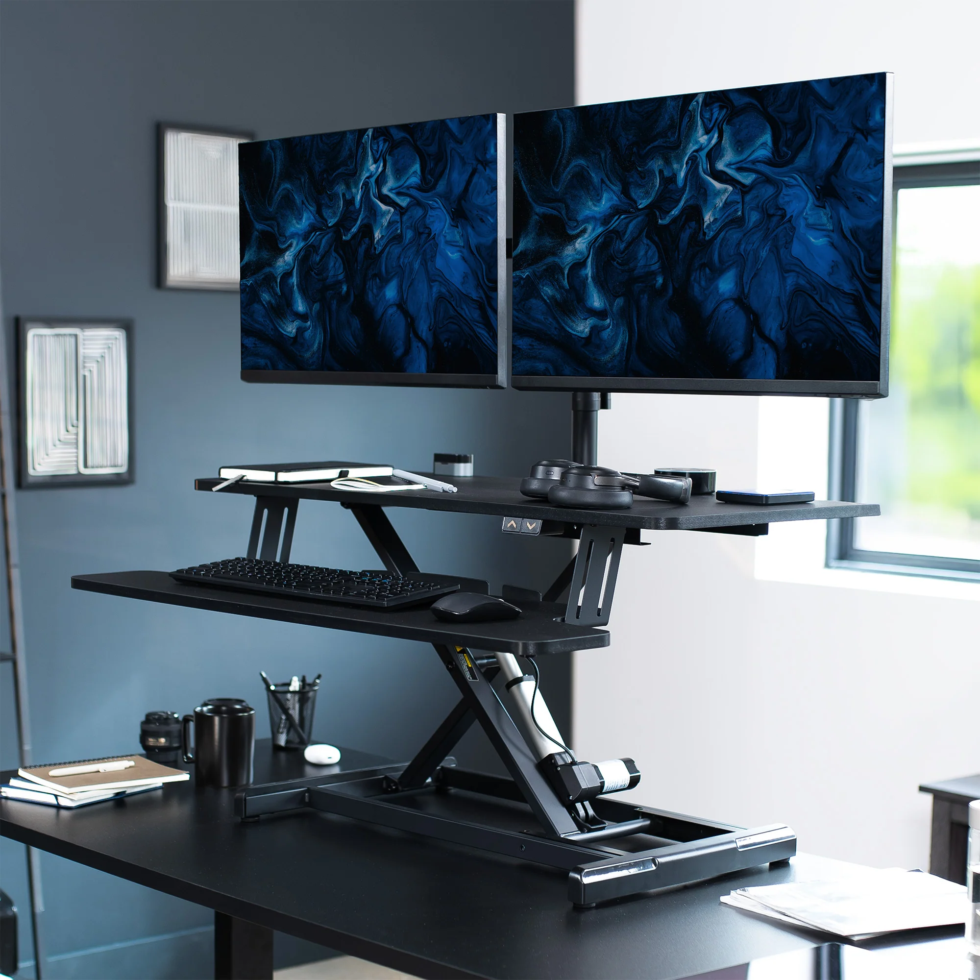 Electric Standing Desk Converter with Dual Monitor Mount - Image 4