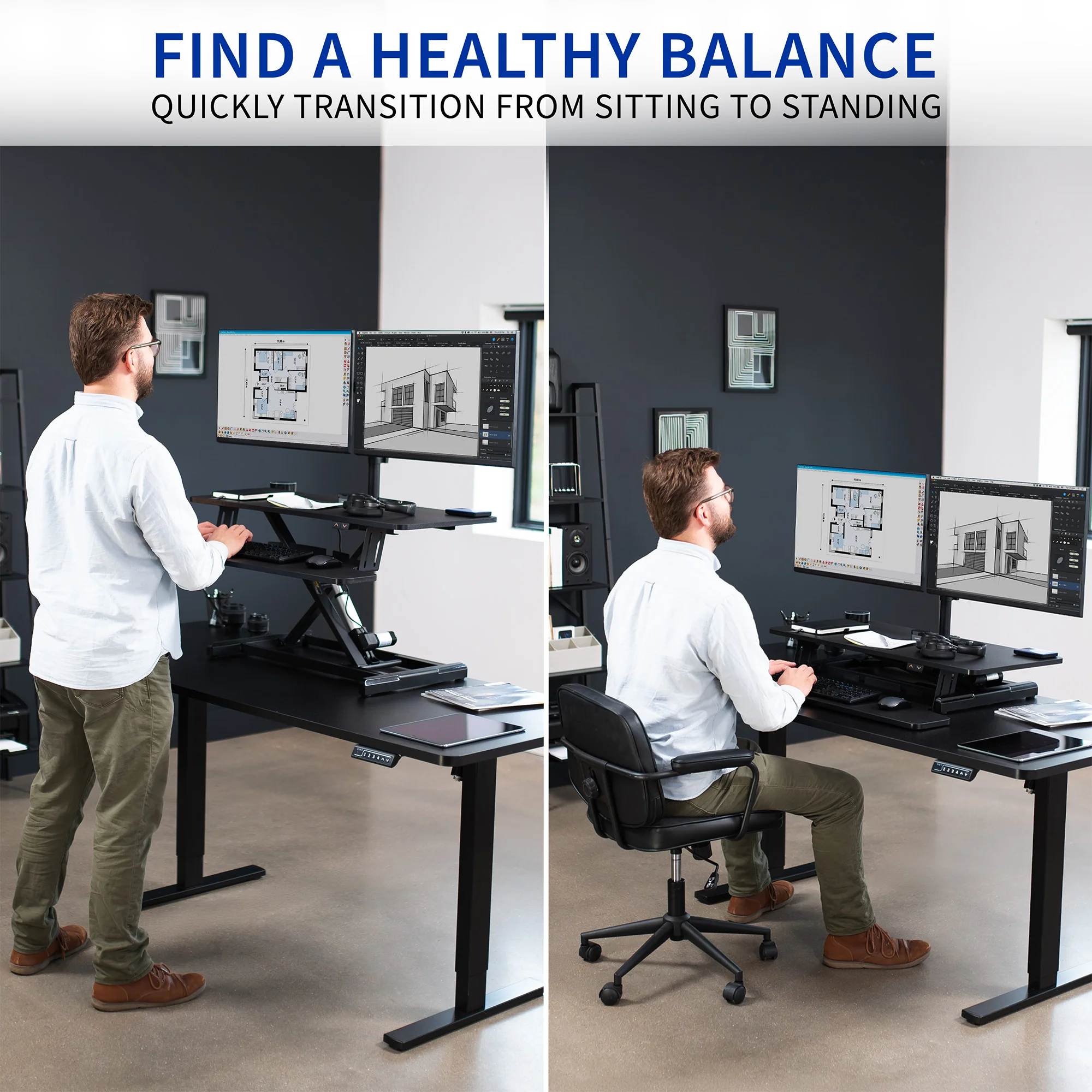 Electric Standing Desk Converter with Dual Monitor Mount - Image 6