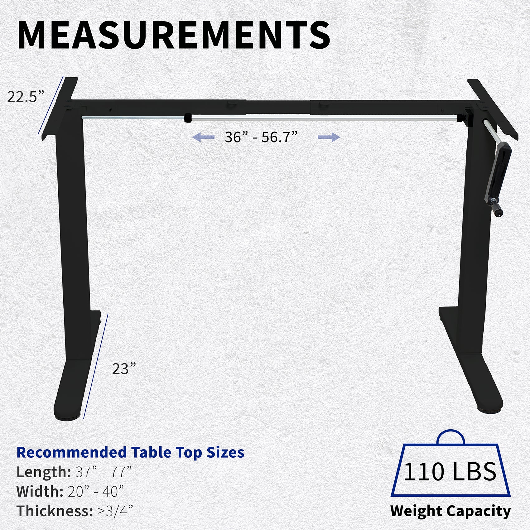 Compact Crank Height Adjustable Desk Frame - Image 3