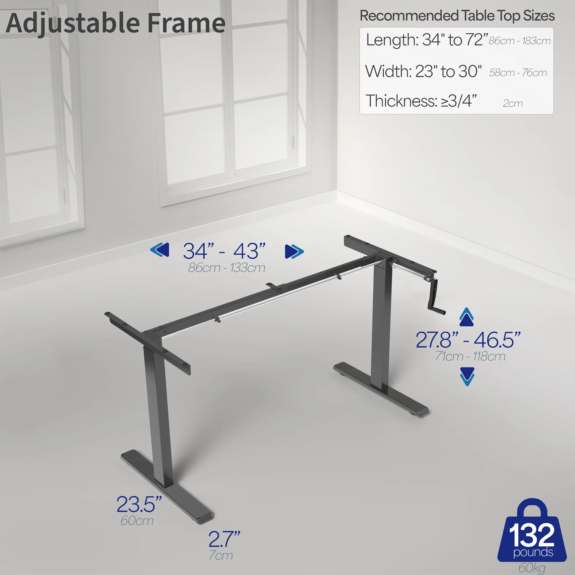 Crank Height Adjustable Desk Frame - Image 4