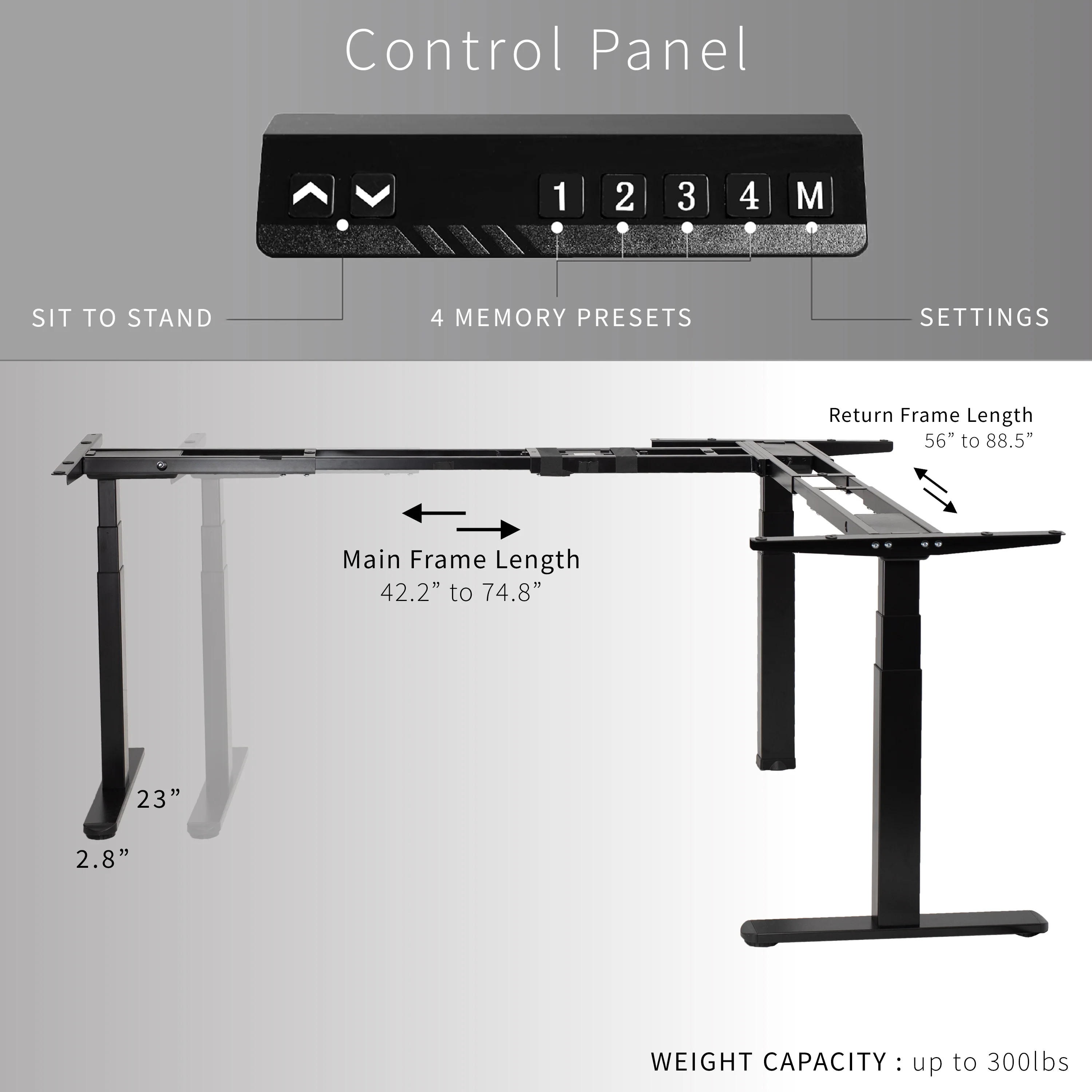 Electric Multi Motor Corner Desk Frame with Memory Controller - Image 4