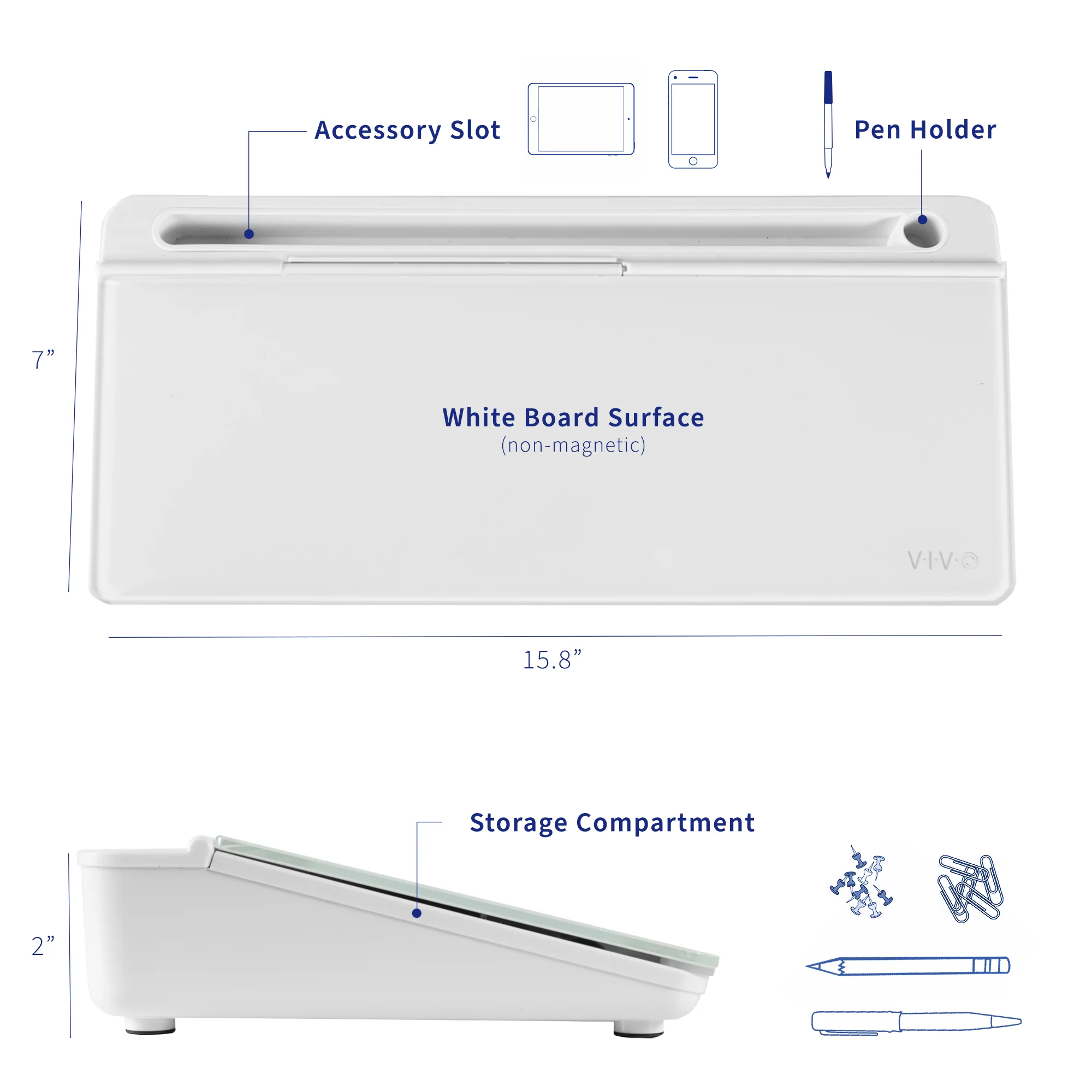 Glass 16" x 7" Desktop Whiteboard with Storage - Image 4