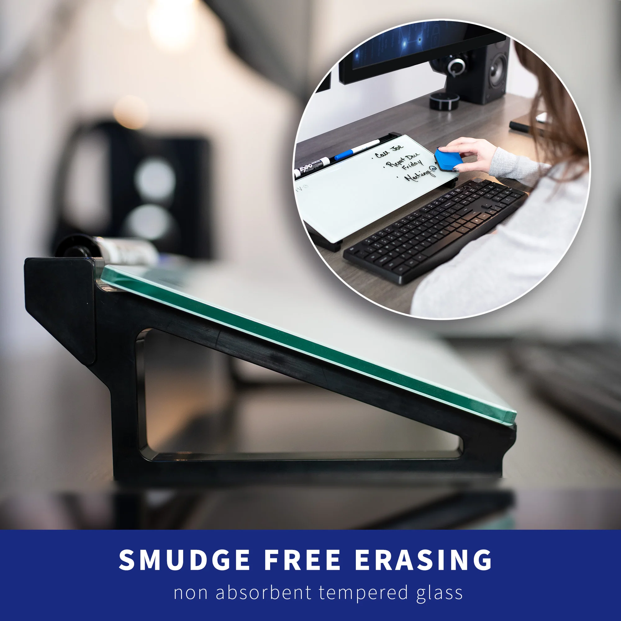 Small Glass 16" x 7" Desktop Whiteboard with Open Storage - Image 4