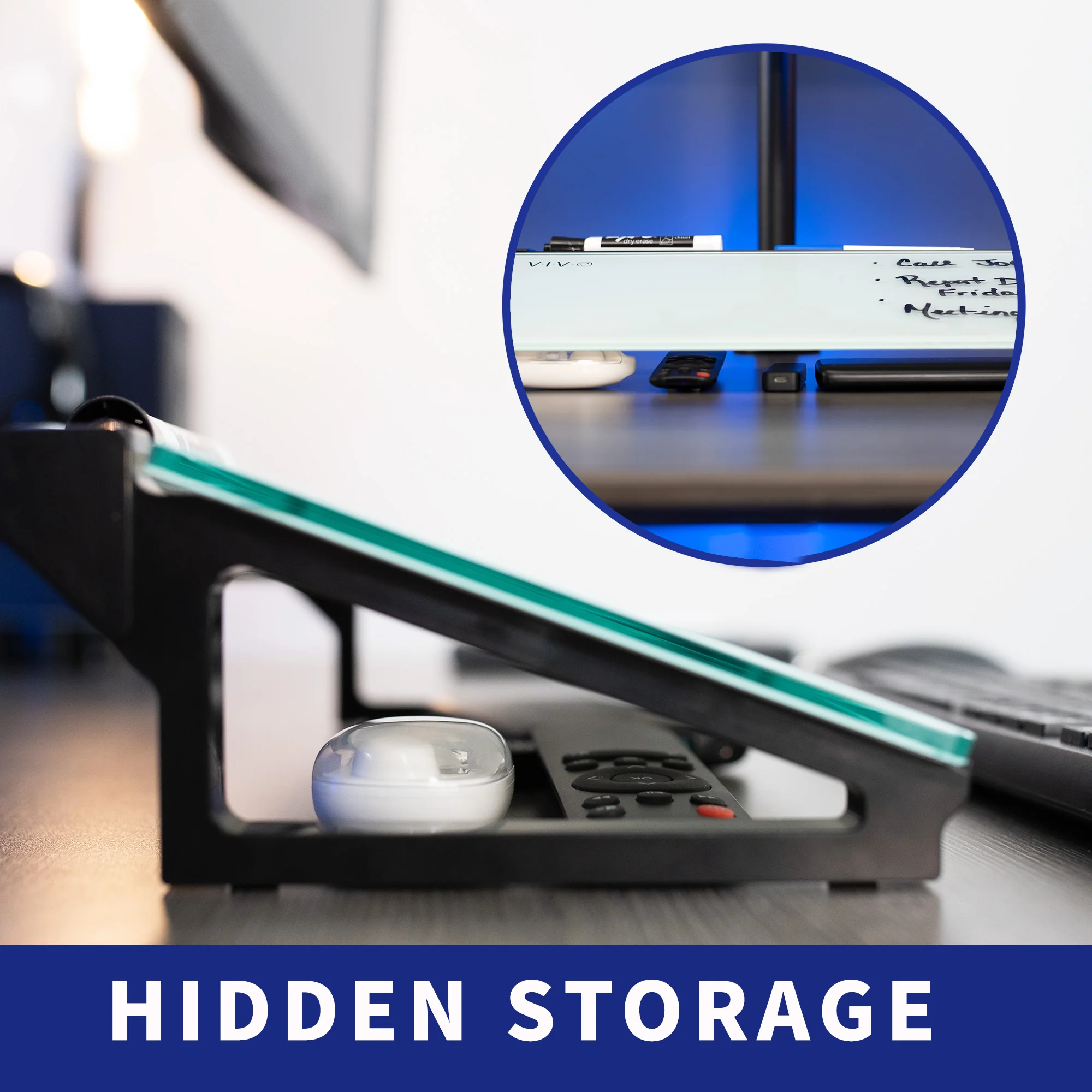 Small Glass 16" x 7" Desktop Whiteboard with Open Storage - Image 6