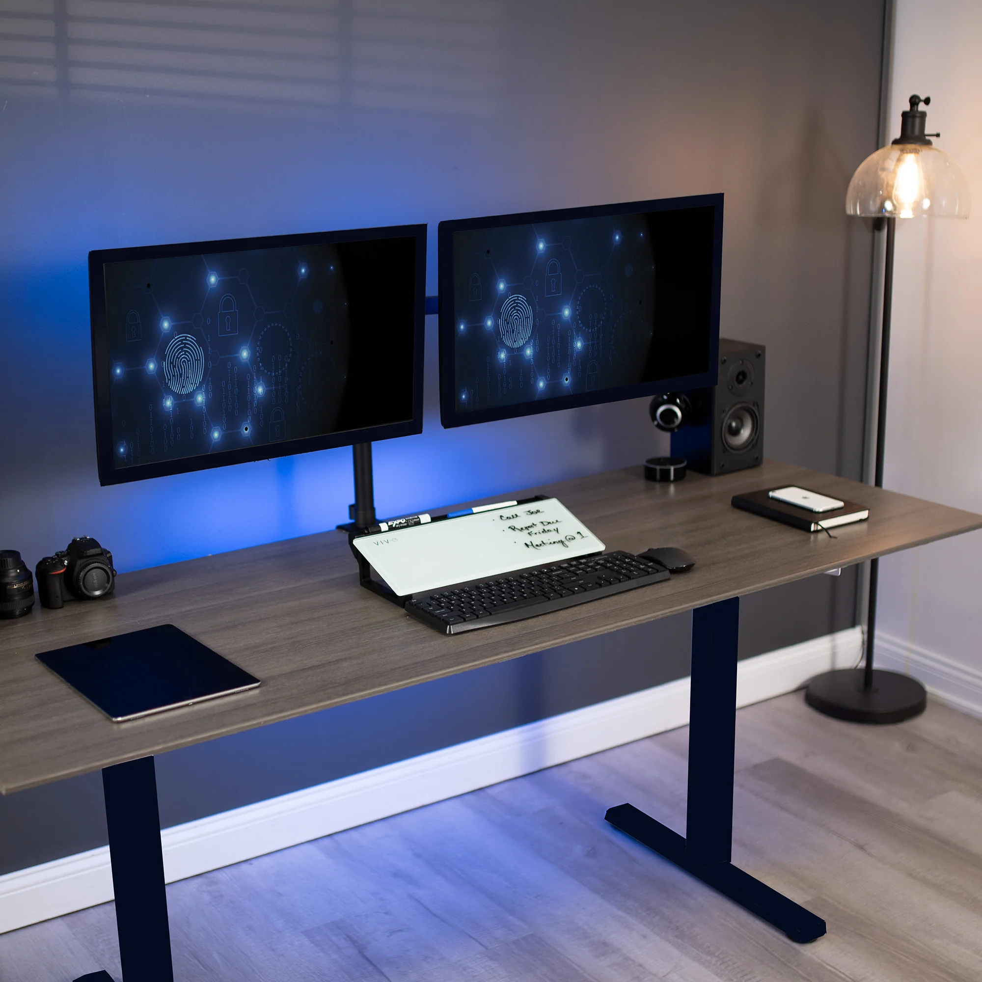 Small Glass 16" x 7" Desktop Whiteboard with Open Storage - Image 7