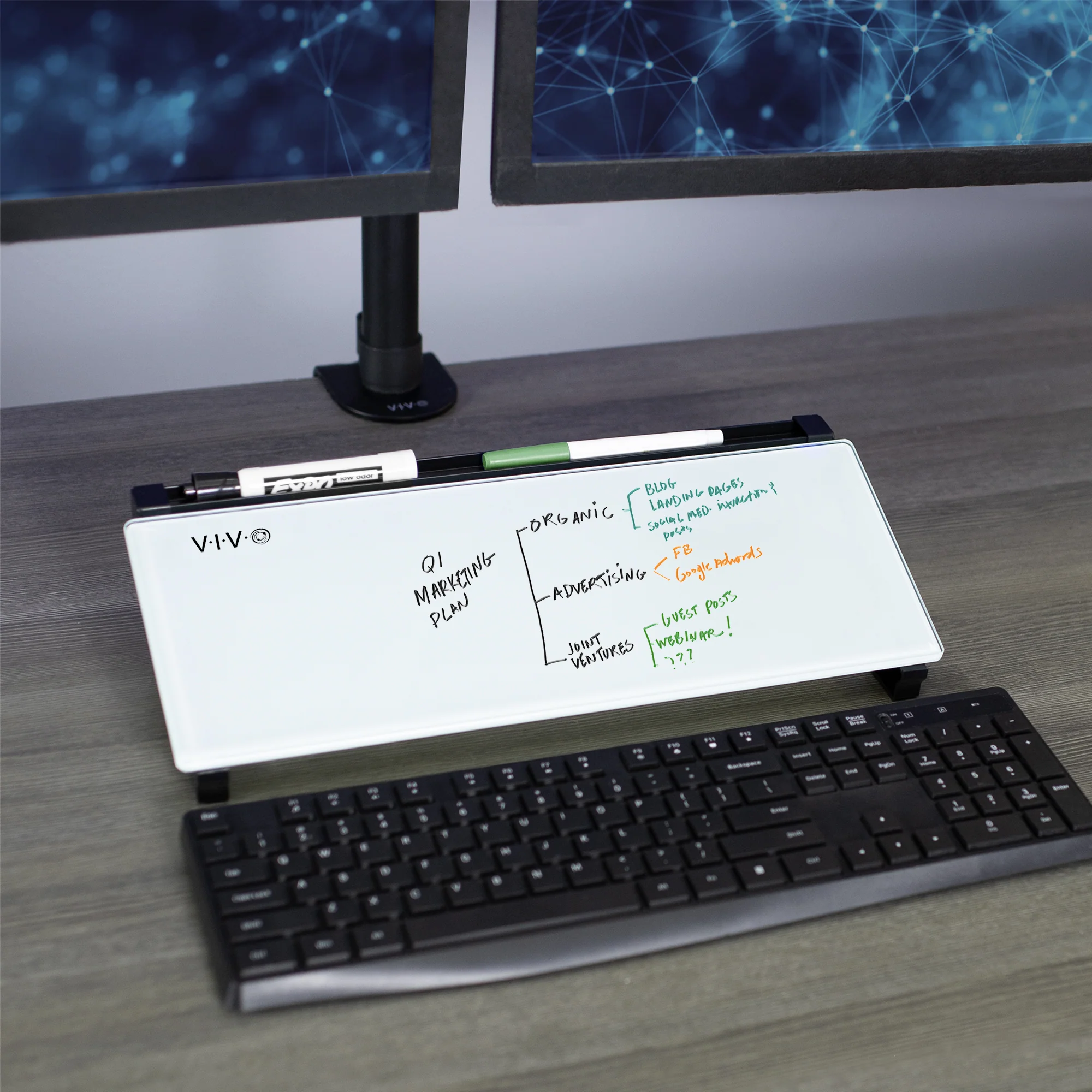 Small Glass 16" x 7" Desktop Whiteboard with Open Storage - Image 9