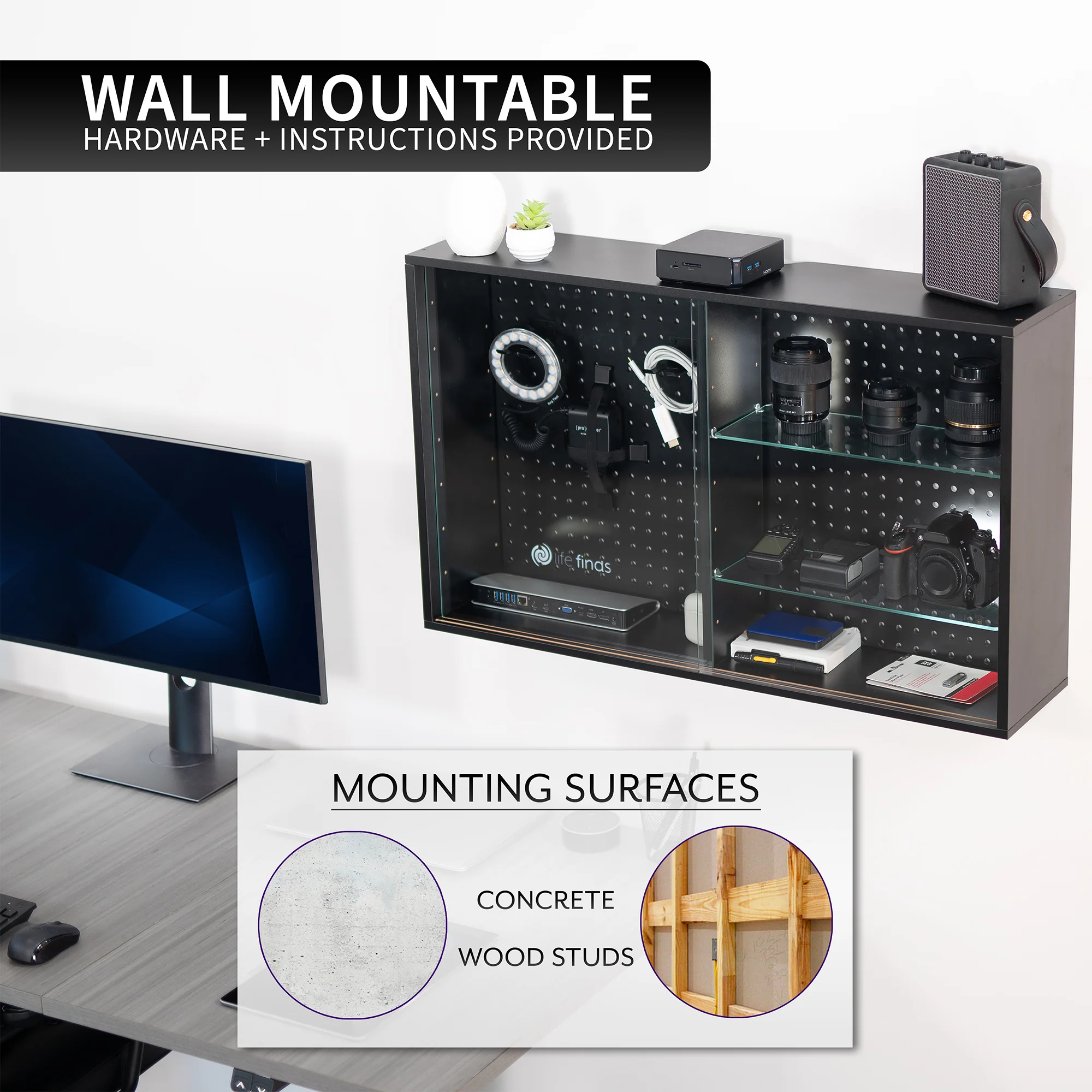 Life Finds by VIVO Pegboard Cabinet with Glass Door - Image 5