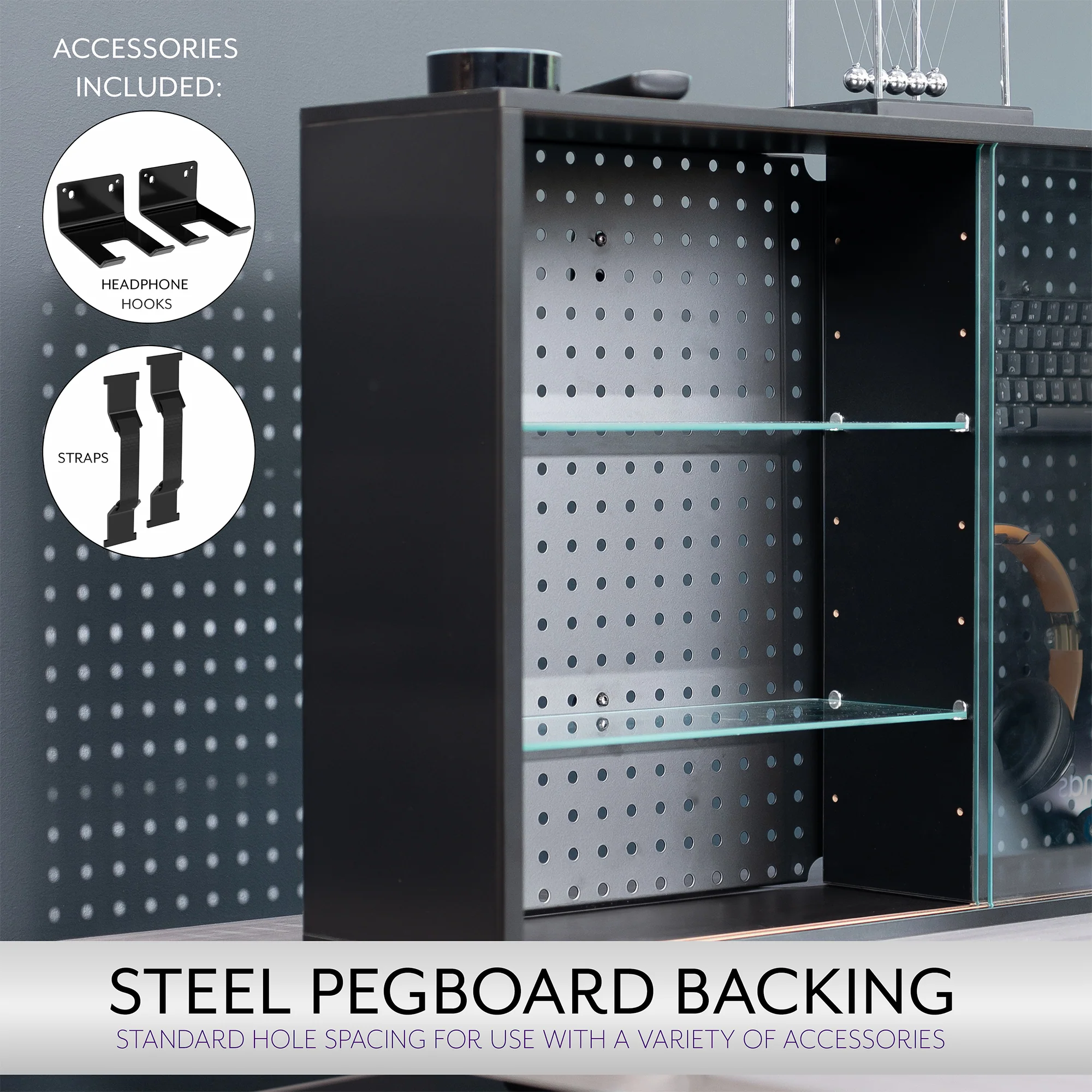 Life Finds by VIVO Pegboard Cabinet with Glass Door - Image 6