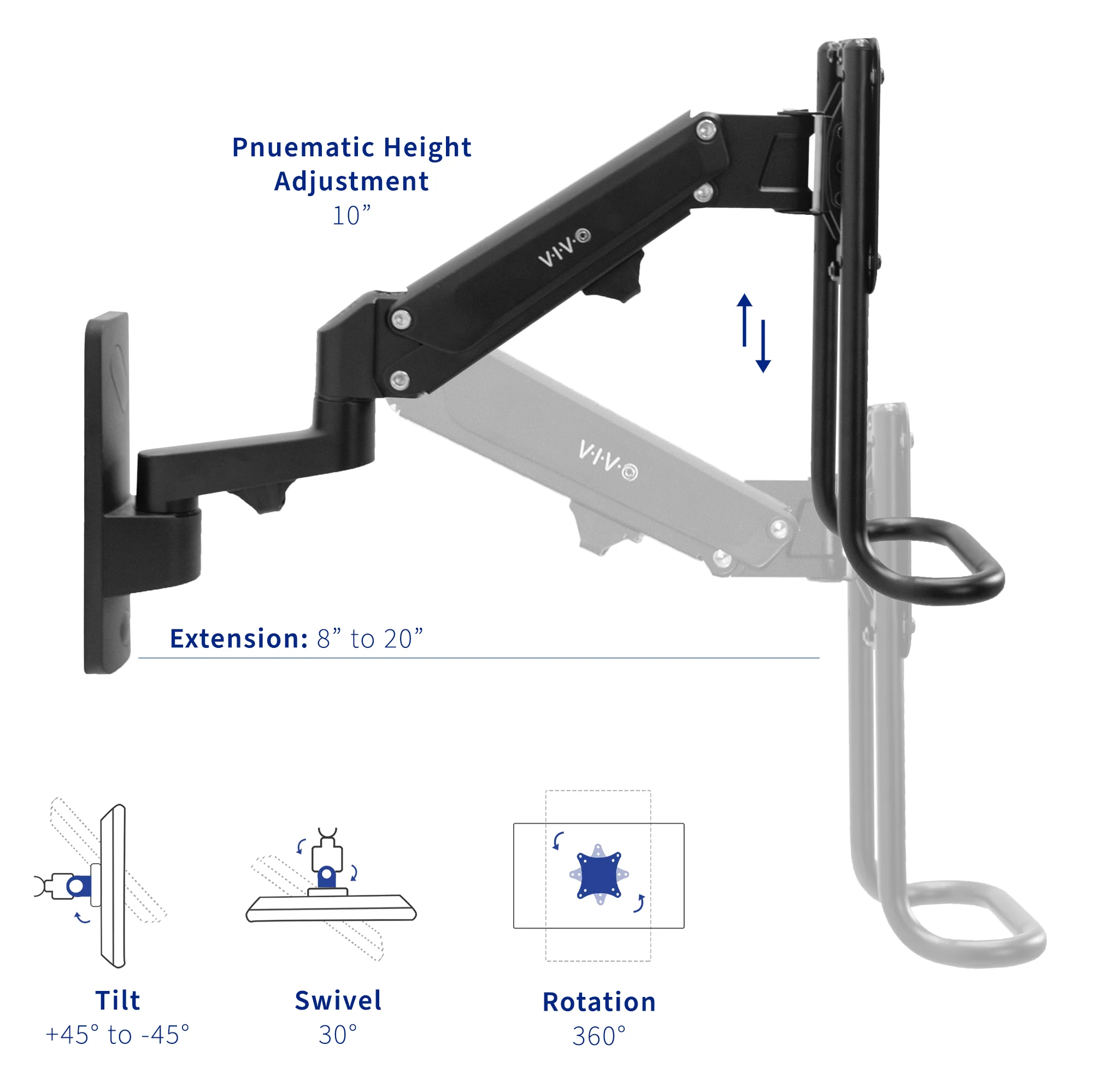 Pneumatic Dual 13" to 27" Monitor Wall Mount - Image 4