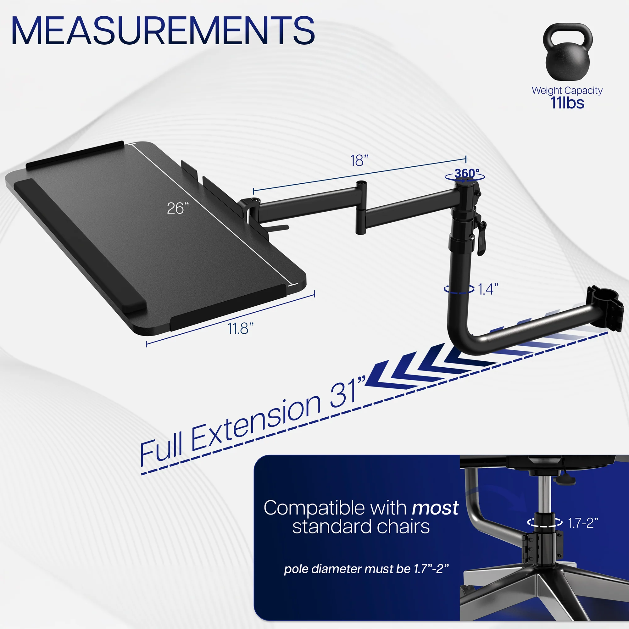 Office Chair Mounted Premium Keyboard Tray - Image 3