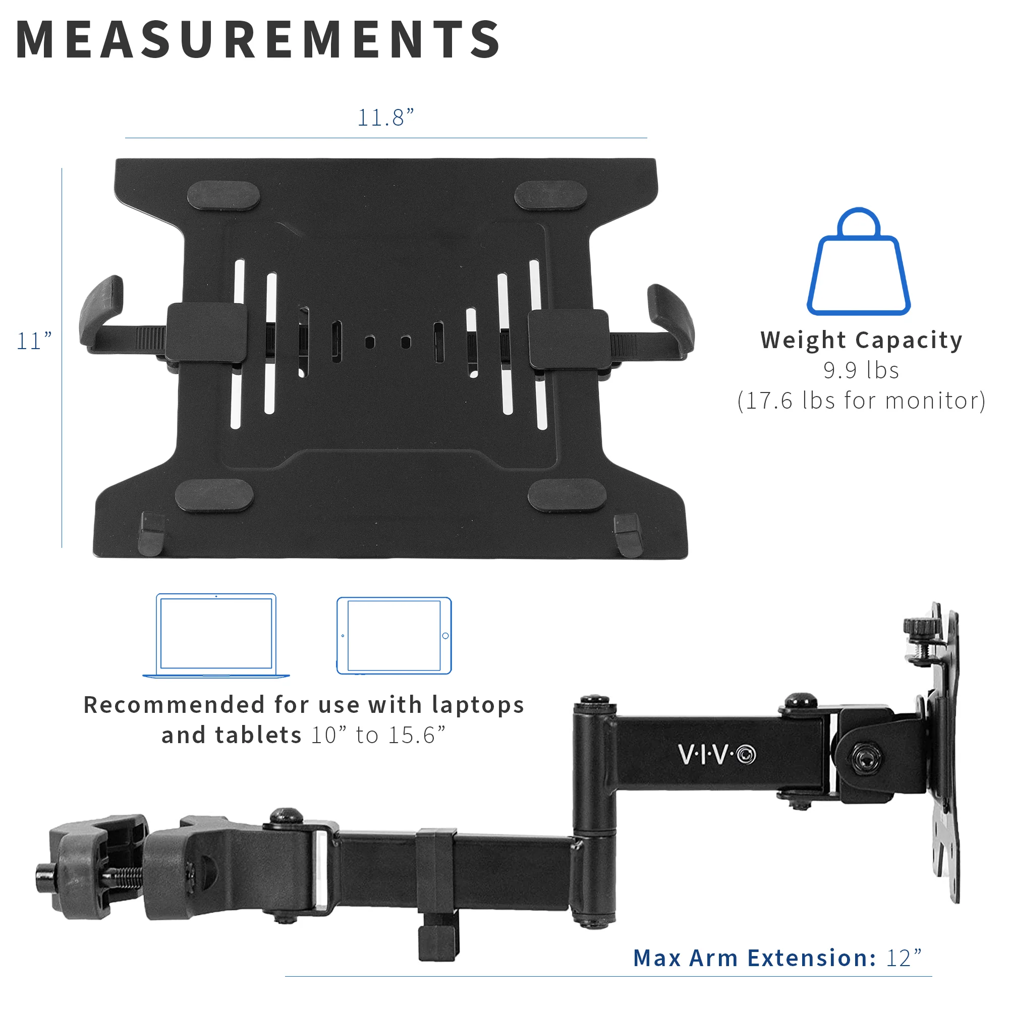 Pole Mount Laptop Arm with Removable 75mm and 100mm VESA Plate - Image 3