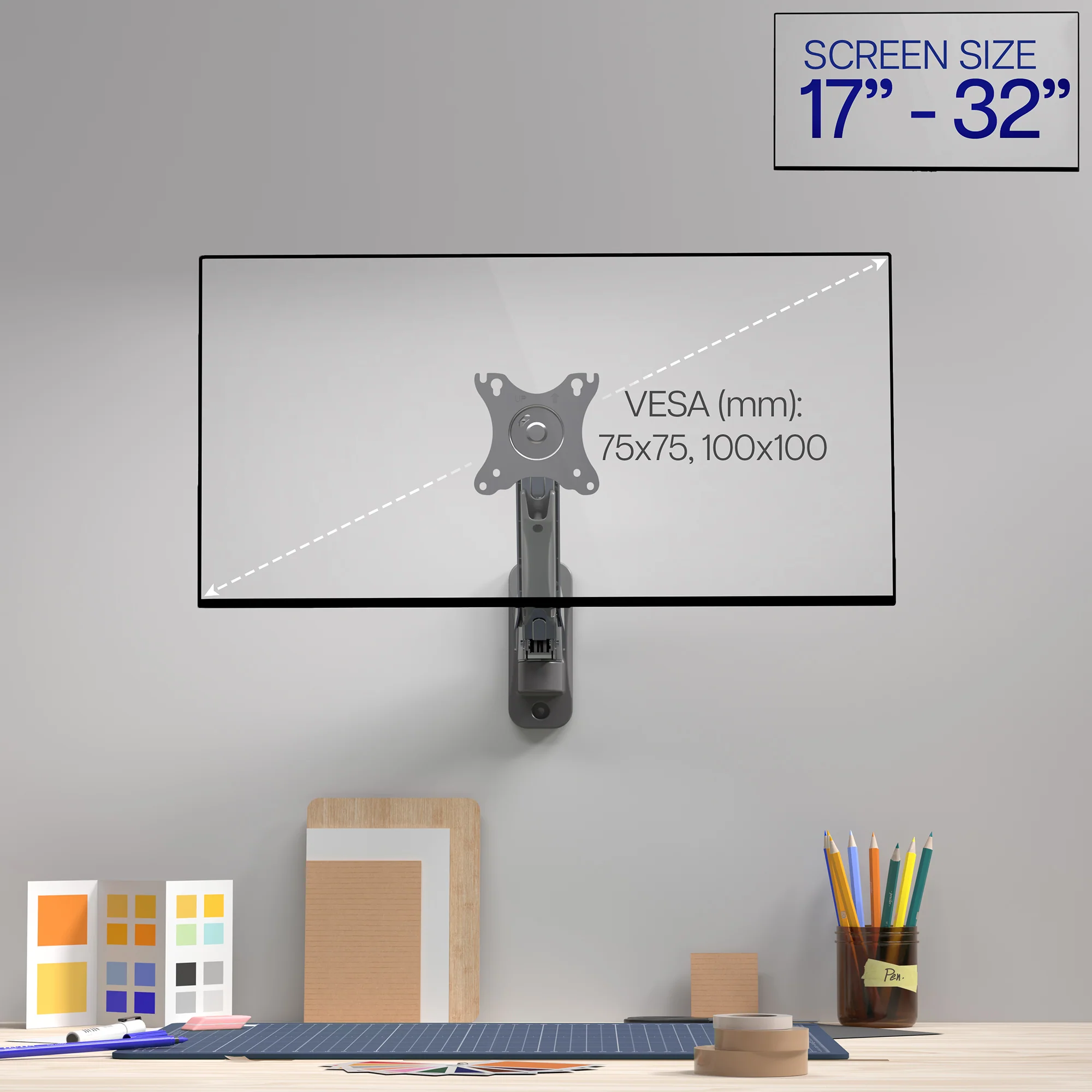 Pneumatic Arm Single 17" to 32" Monitor Wall Mount - Image 4