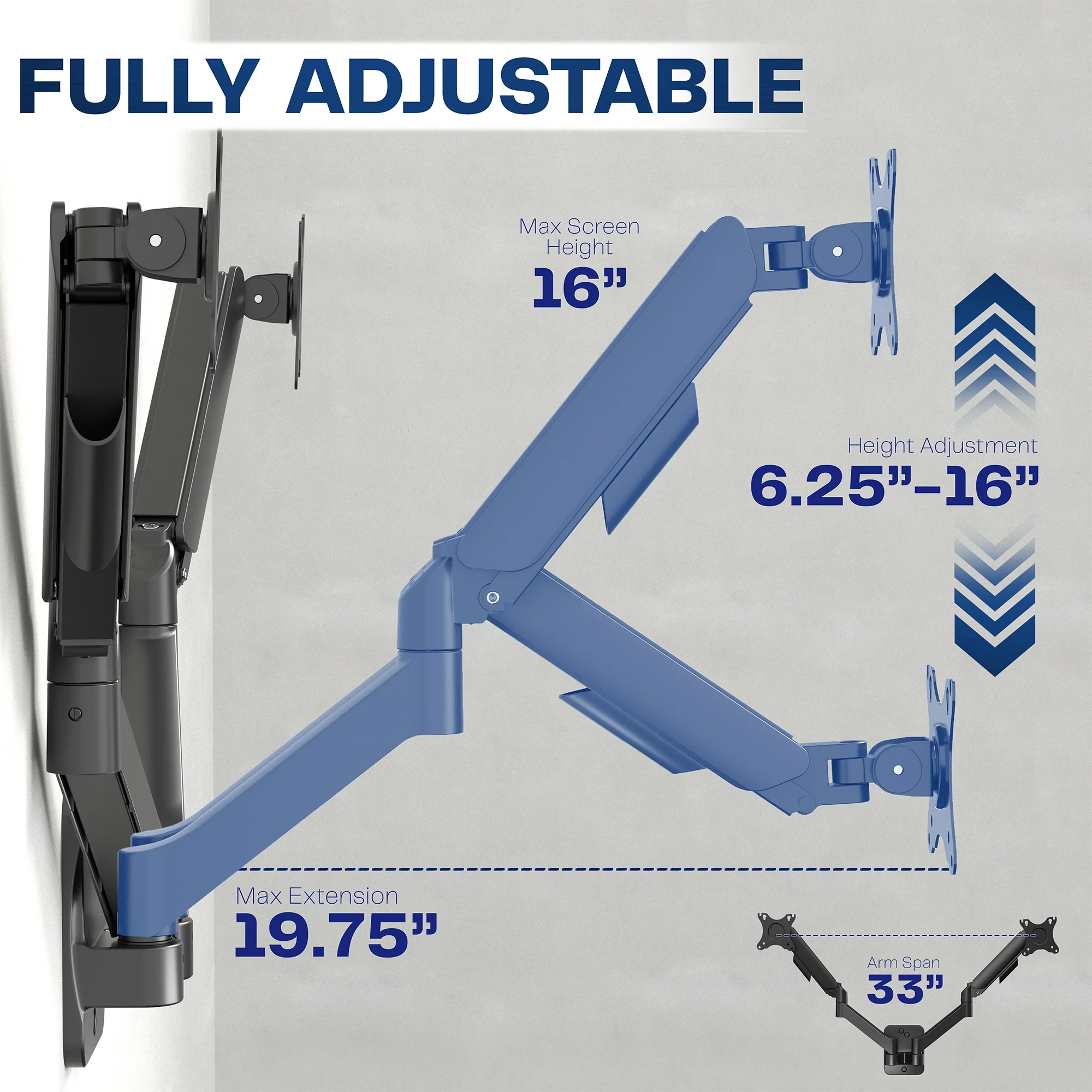 Pneumatic Arm Dual 17" to 32" Monitor Wall Mount - Image 3
