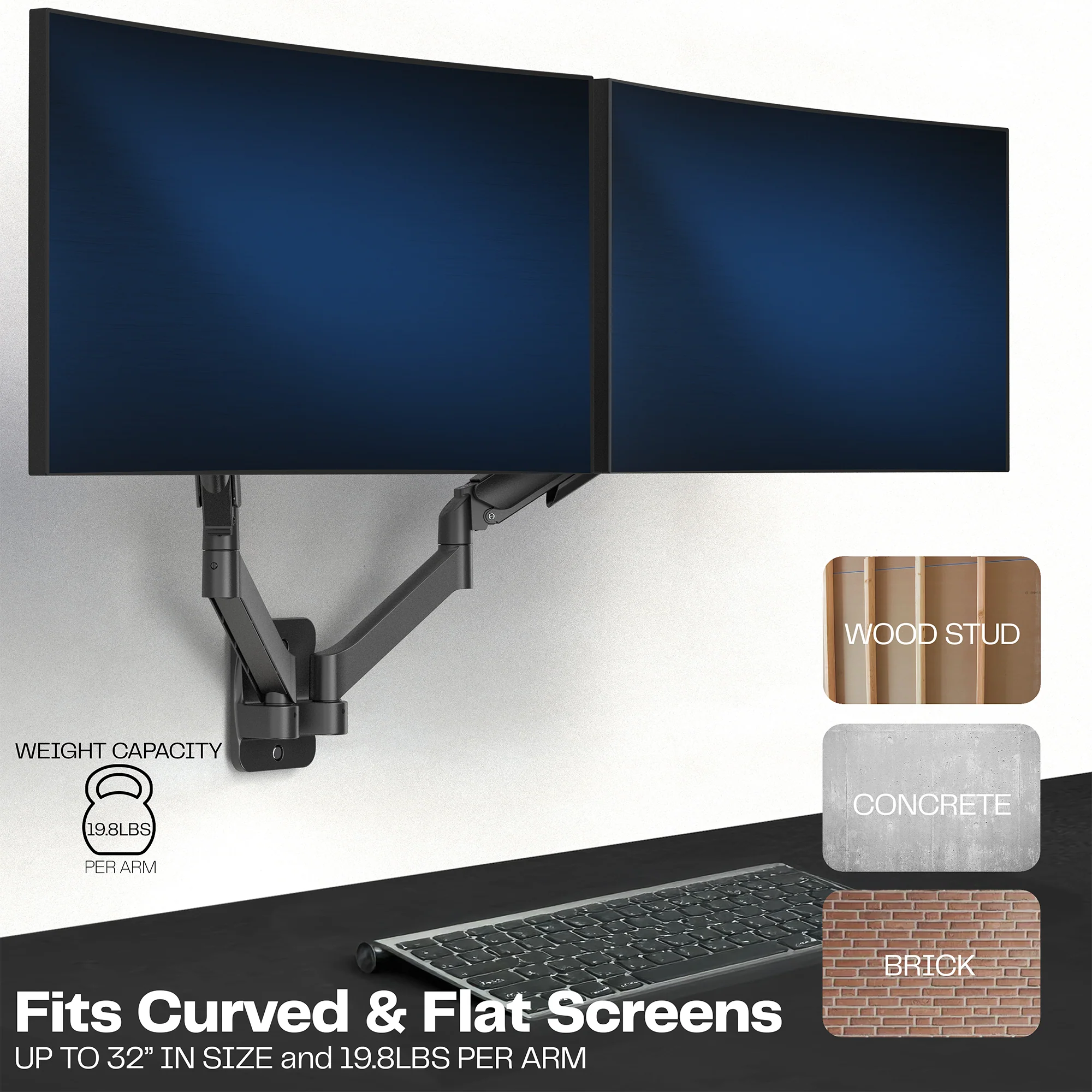 Pneumatic Arm Dual 17" to 32" Monitor Wall Mount - Image 5