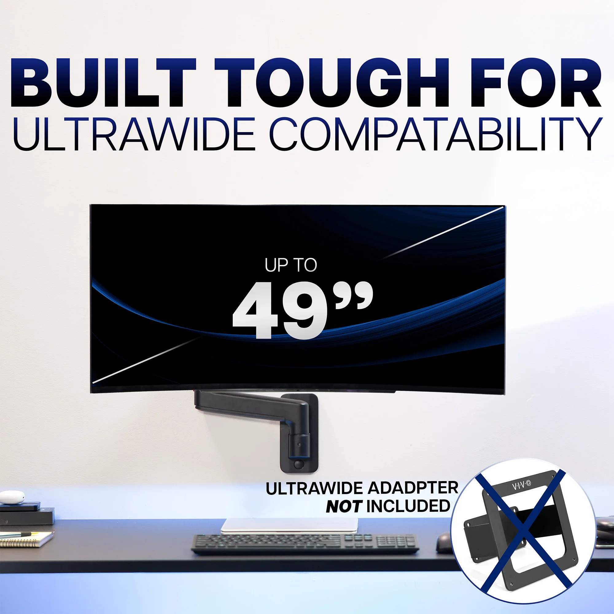 Pneumatic Arm Single Ultrawide Monitor Wall Mount - Up to 49" Screens - Image 5