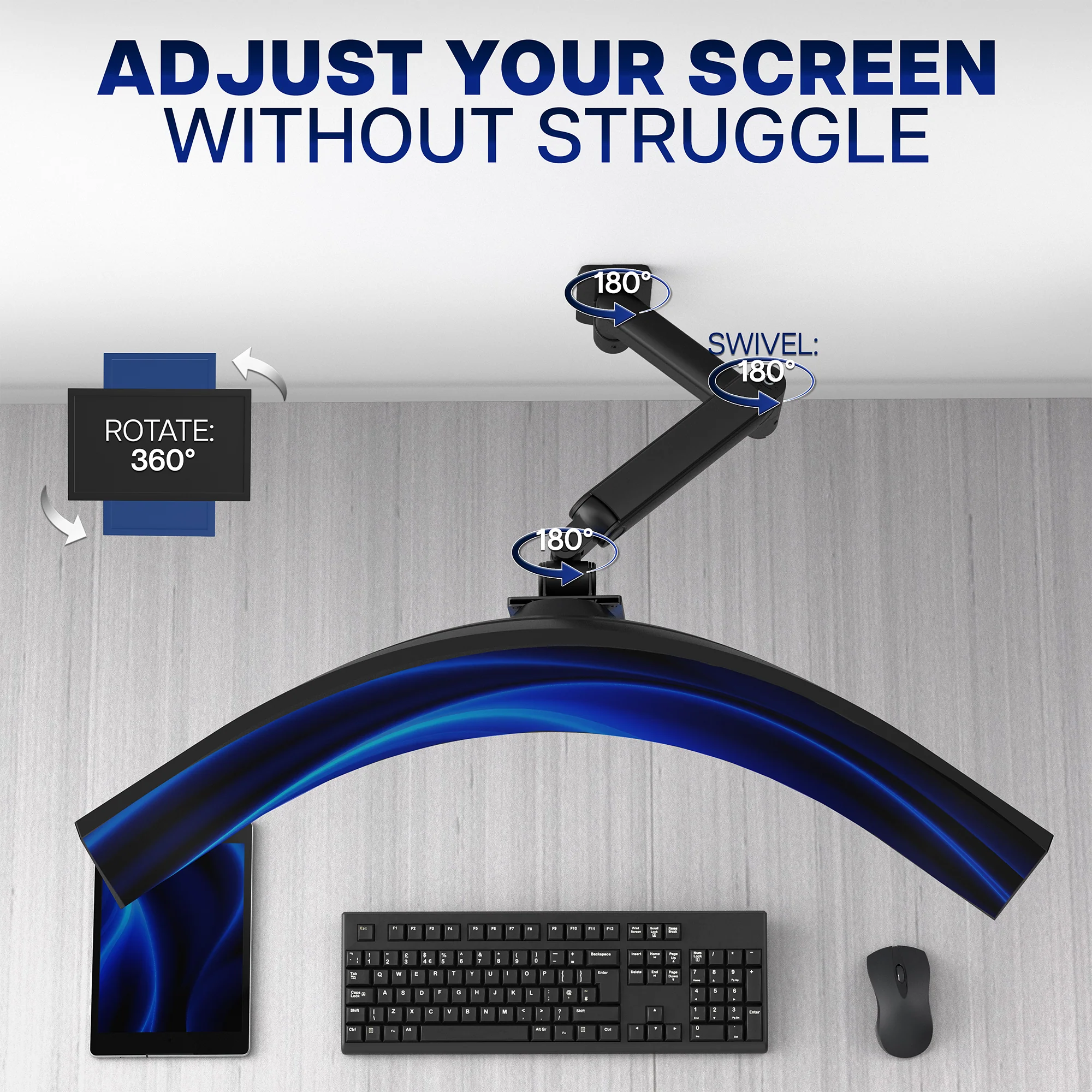 Pneumatic Arm Single Ultrawide Monitor Wall Mount - Up to 49" Screens - Image 6