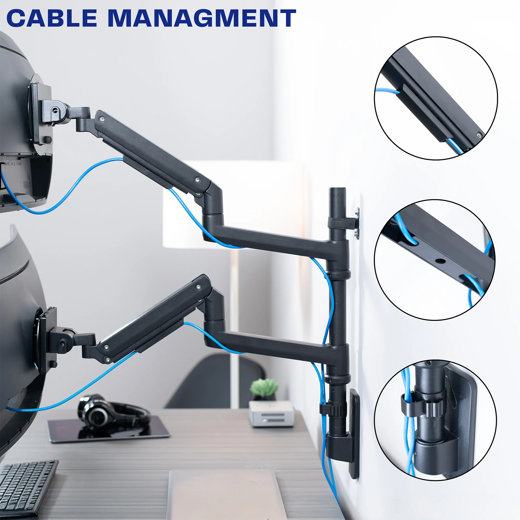 Pneumatic Arm Dual Ultrawide Monitor Wall Mount - Image 10