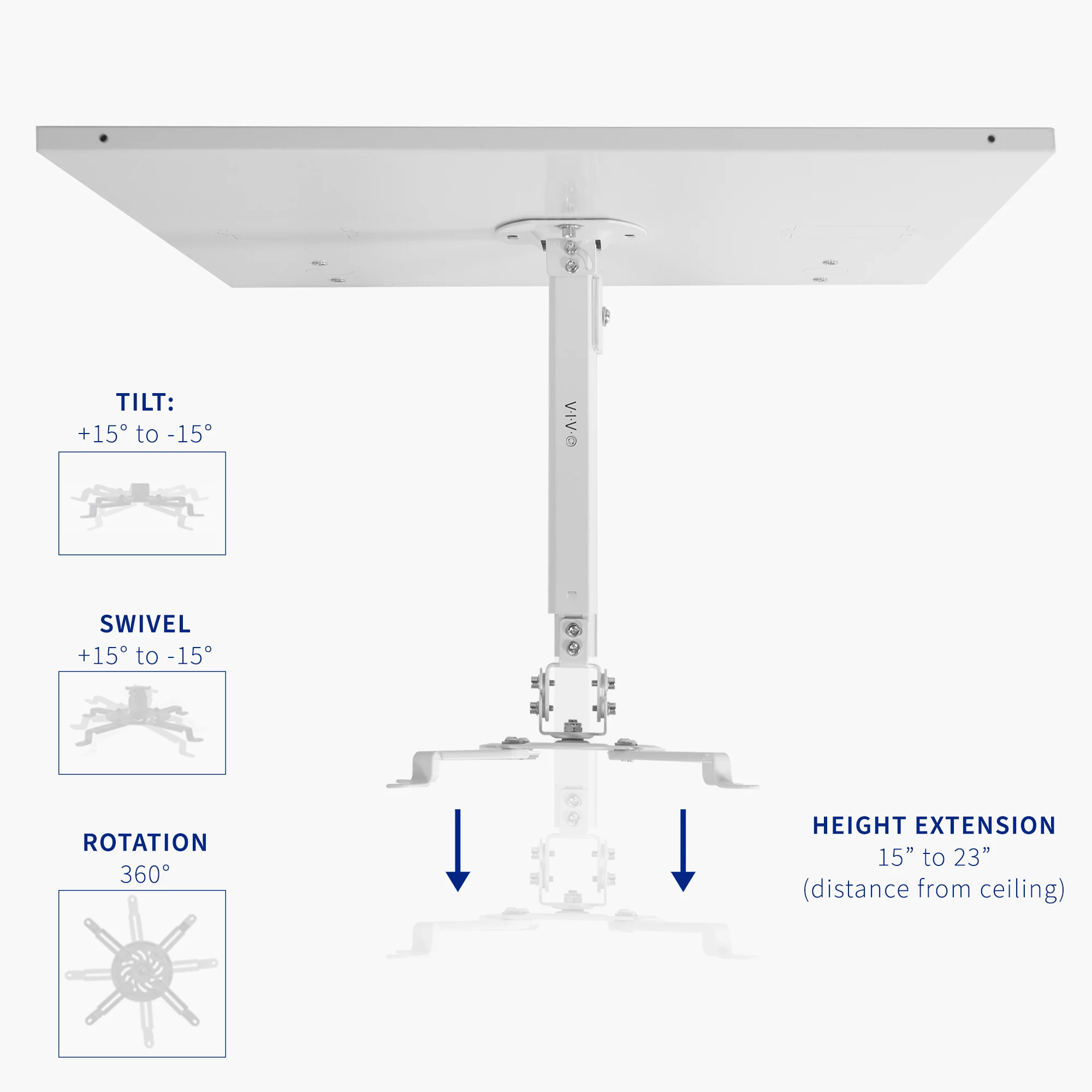 White Universal Drop Ceiling Height Adjustable Projector Mount - Image 4