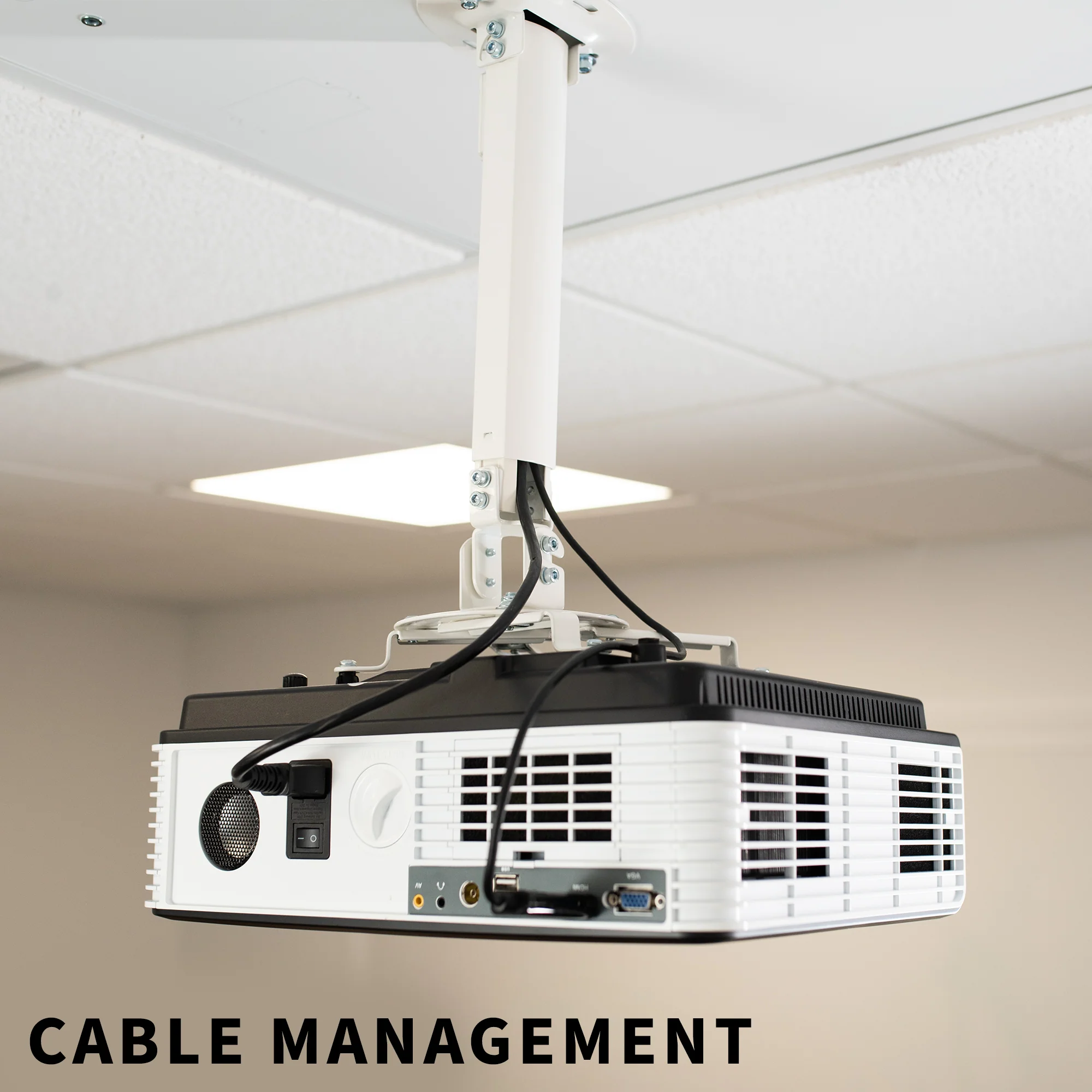 White Universal Drop Ceiling Height Adjustable Projector Mount - Image 8