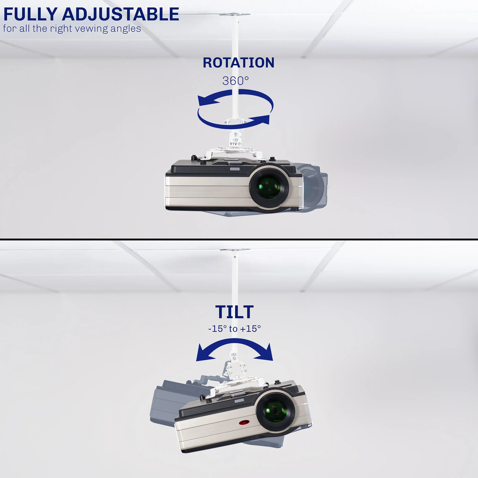 White Drop Ceiling Projector Mount with Scissor Clamp - Image 7