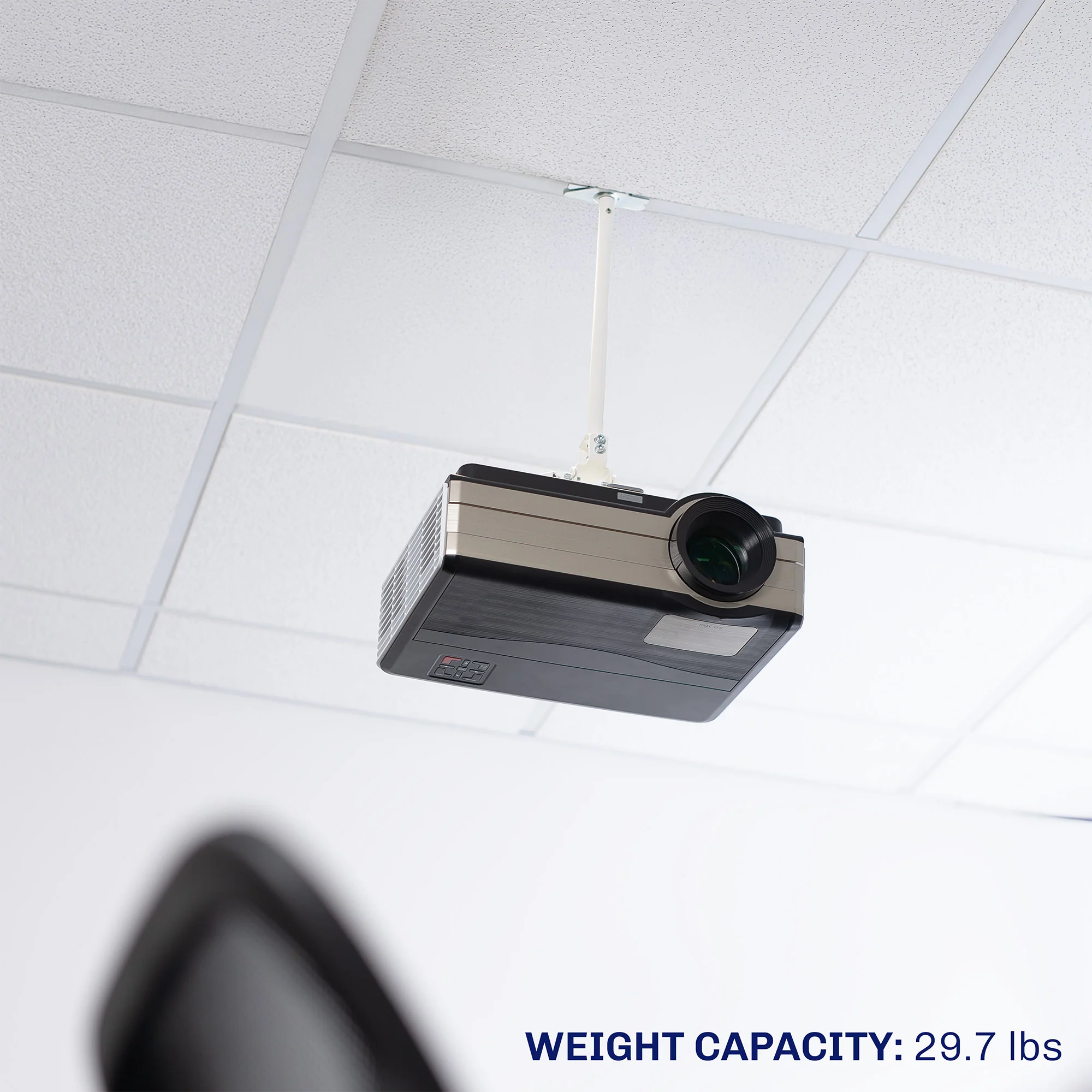 White Drop Ceiling Projector Mount with Scissor Clamp - Image 8