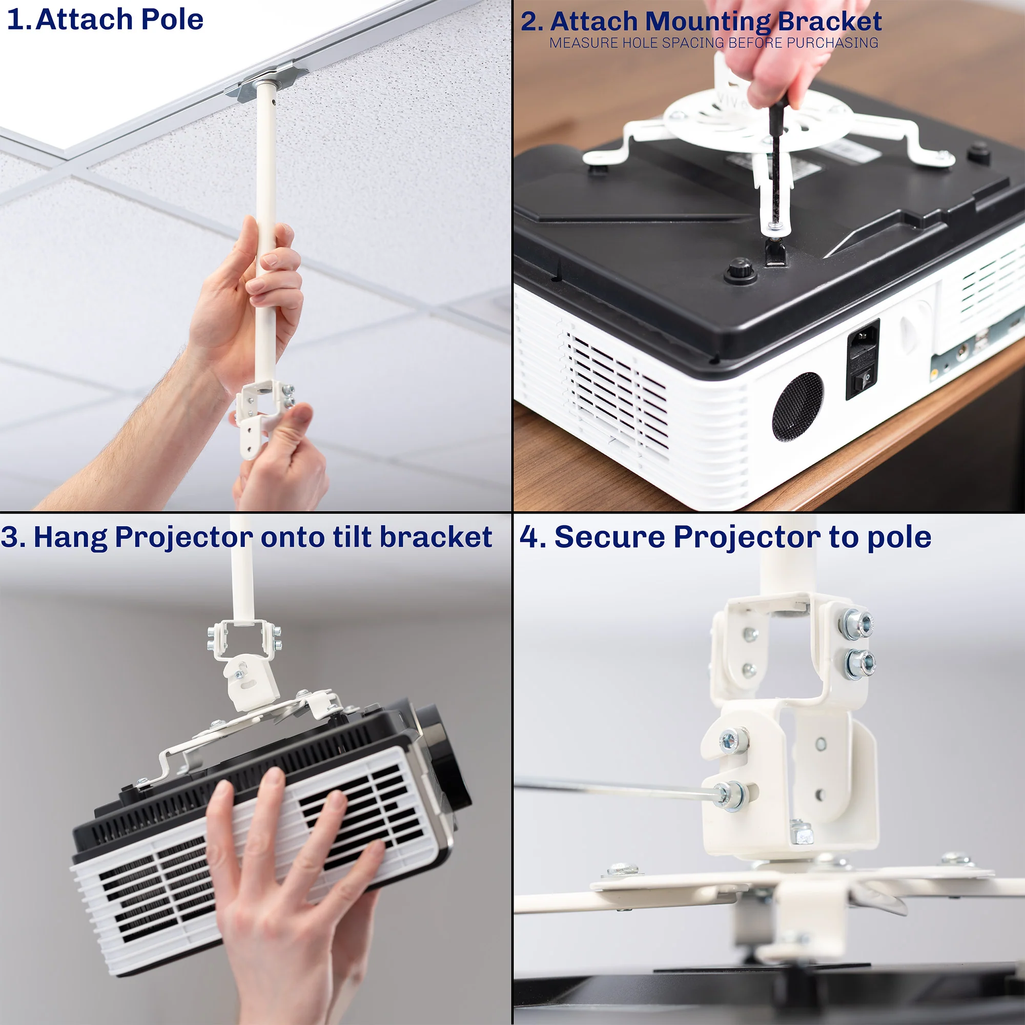 White Drop Ceiling Projector Mount with Scissor Clamp - Image 9