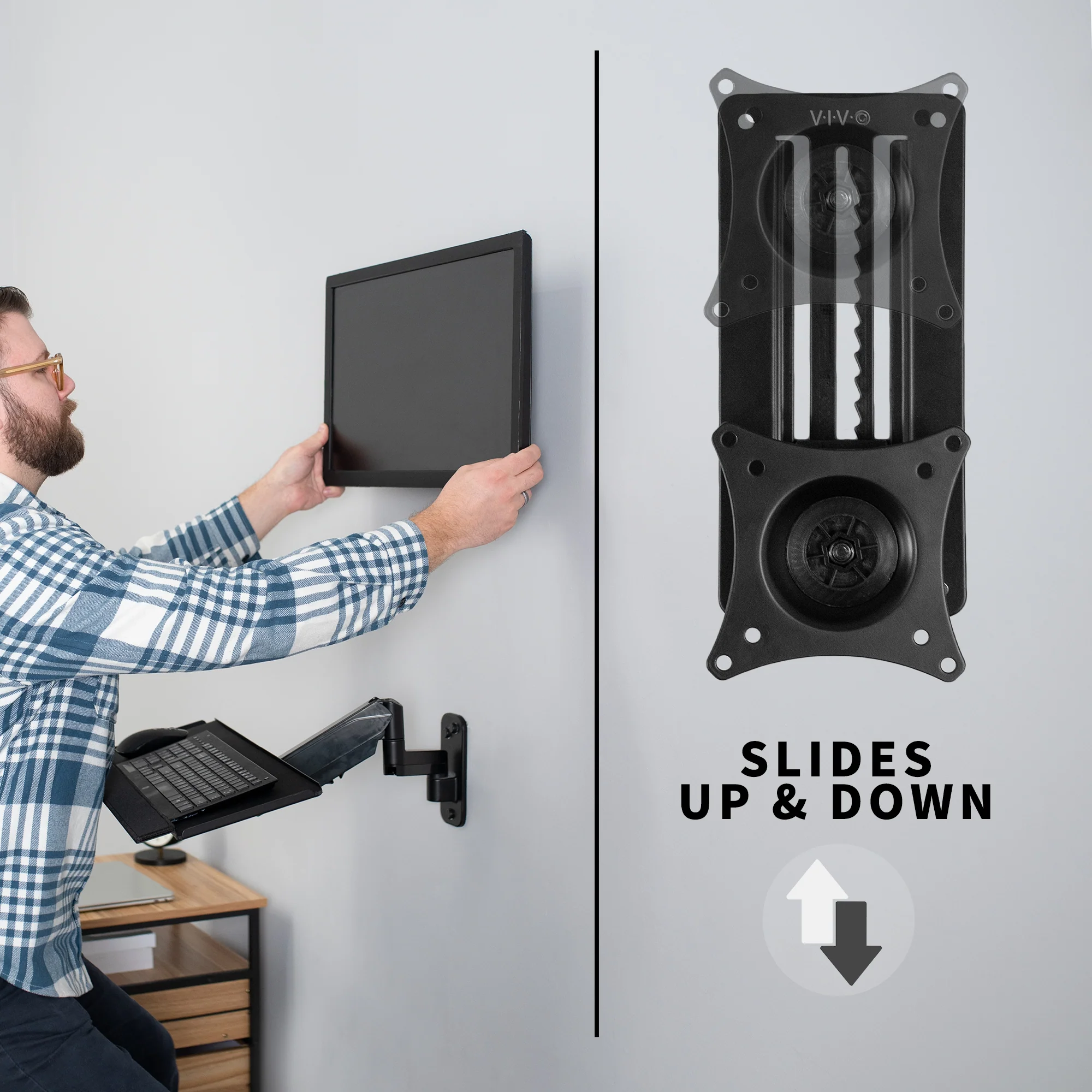 Single 17" to 32" Monitor Wall Mount + Keyboard Tray Wall Mount - Image 10