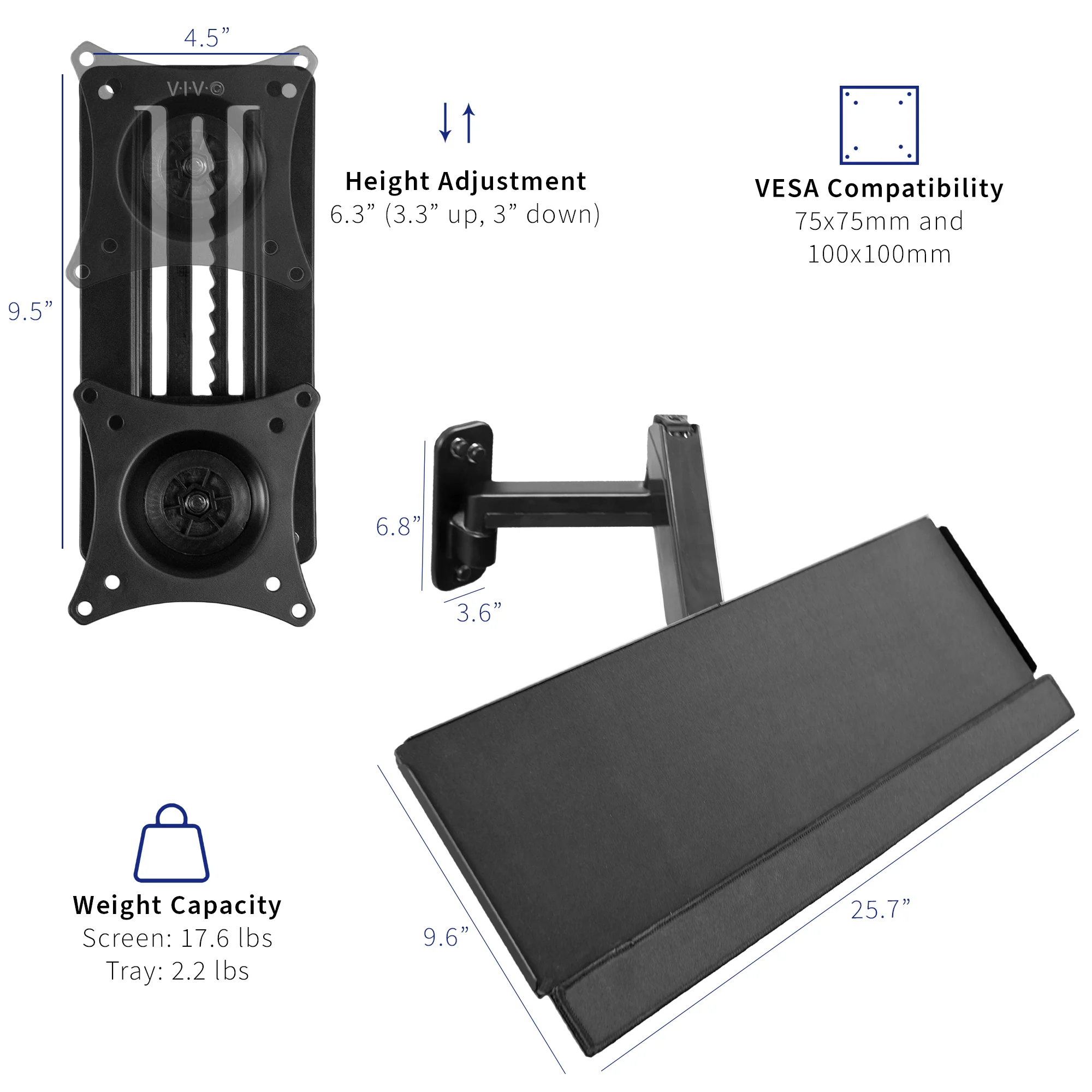 Single 17" to 32" Monitor Wall Mount + Keyboard Tray Wall Mount - Image 3