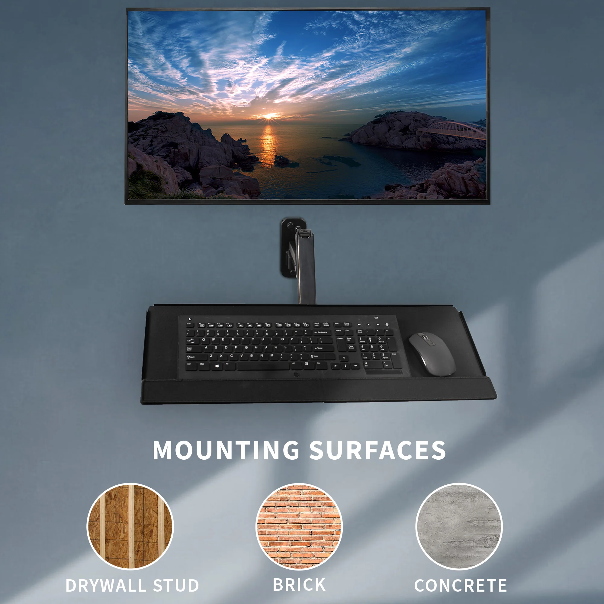 Single 17" to 32" Monitor Wall Mount + Keyboard Tray Wall Mount - Image 5