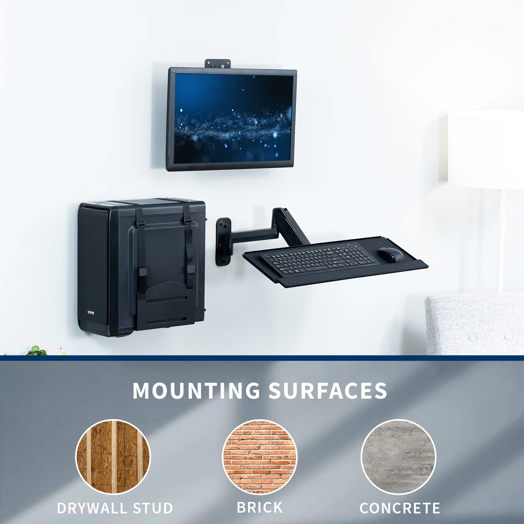 Single 17" to 32" Monitor Wall Mount + Keyboard Tray Wall Mount + PC Wall Mount - Image 5