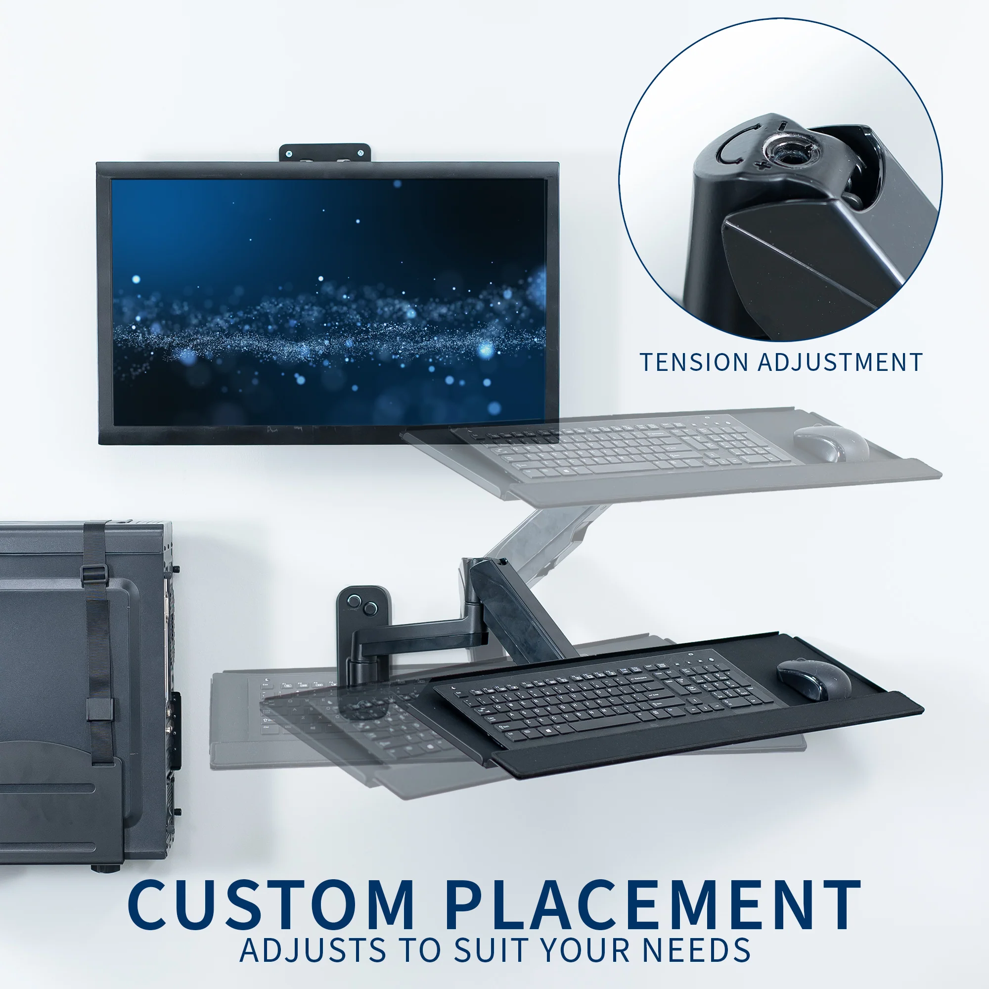 Single 17" to 32" Monitor Wall Mount + Keyboard Tray Wall Mount + PC Wall Mount - Image 7