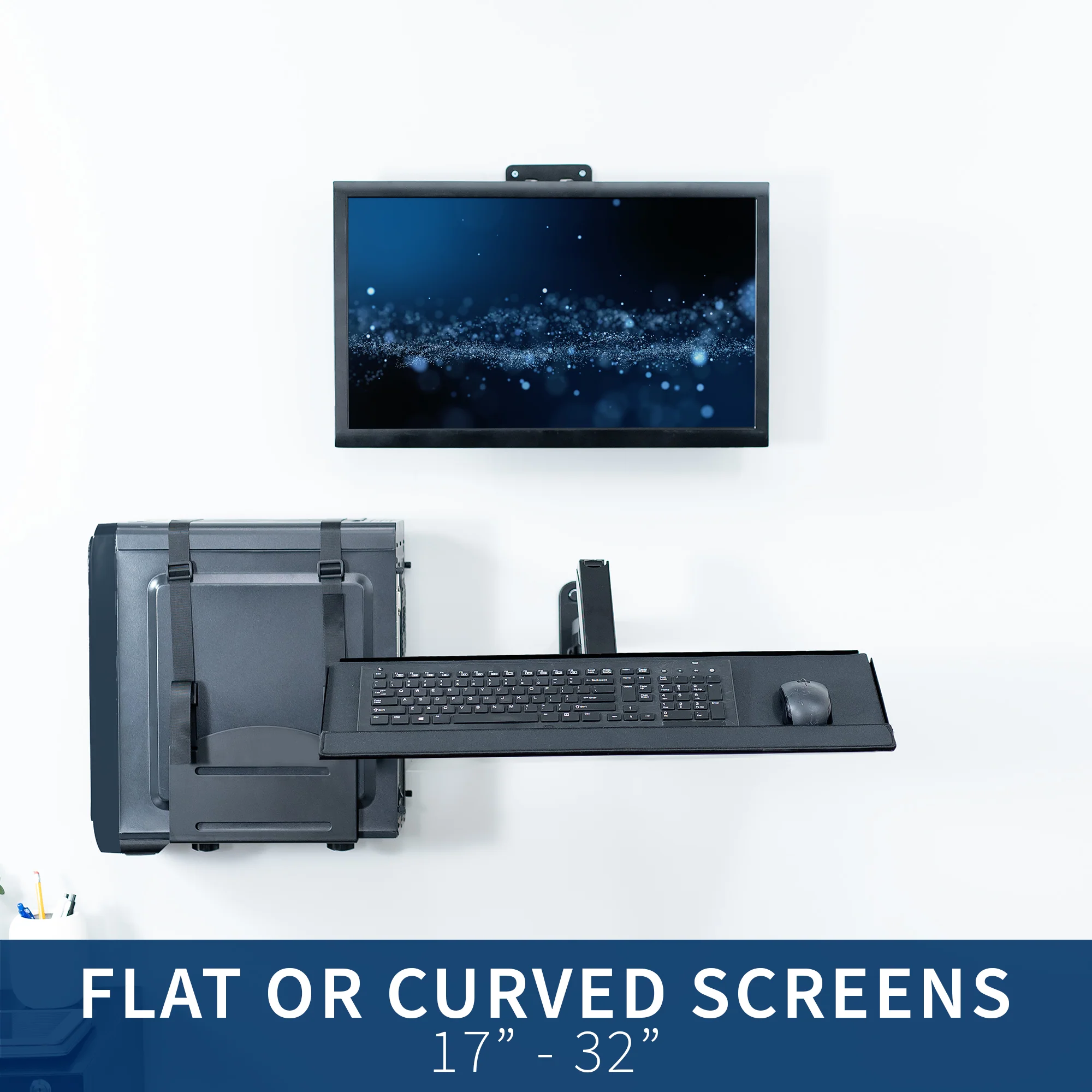 Single 17" to 32" Monitor Wall Mount + Keyboard Tray Wall Mount + PC Wall Mount - Image 8