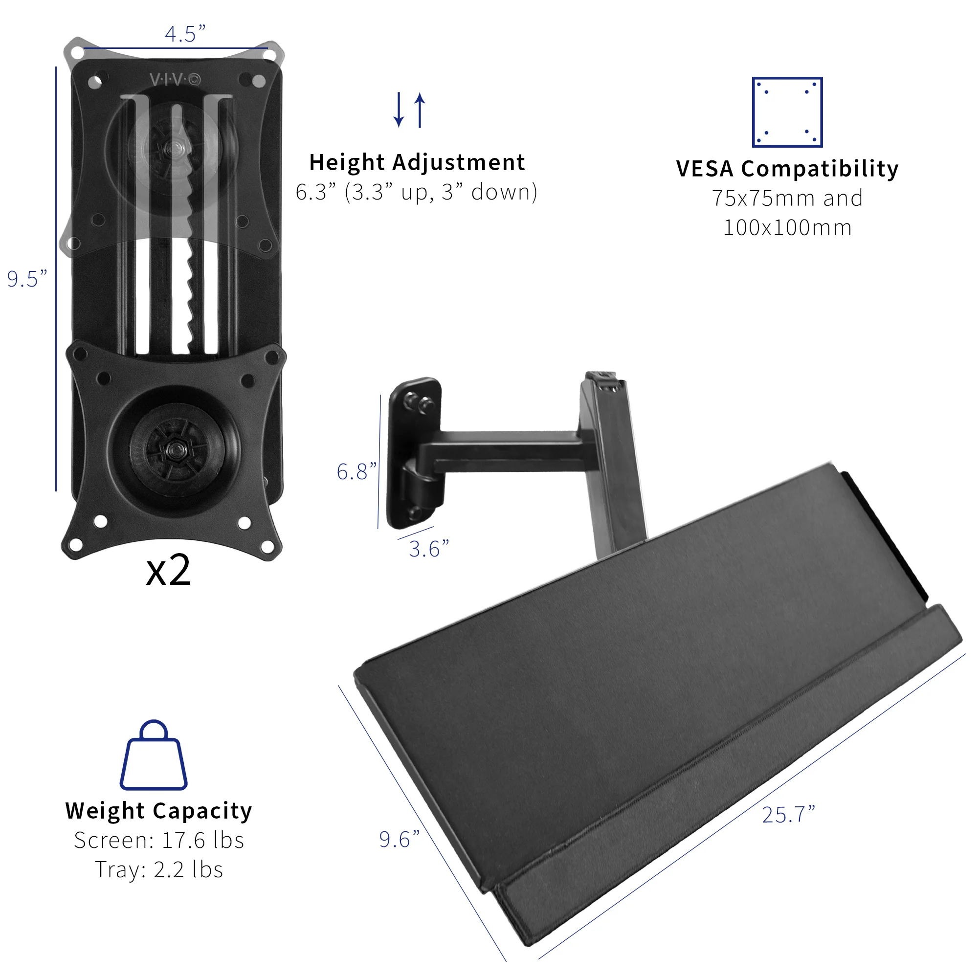 Dual 17” to 32” Monitor Wall Mounts + Keyboard Tray Wall Mount - Image 3