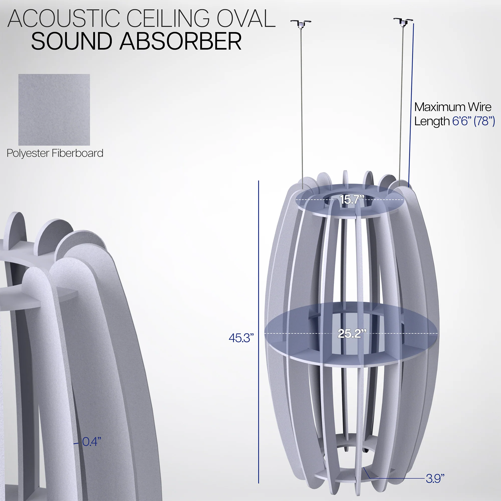 Large Acoustic Ceiling Oval Sound Absorber - Image 3